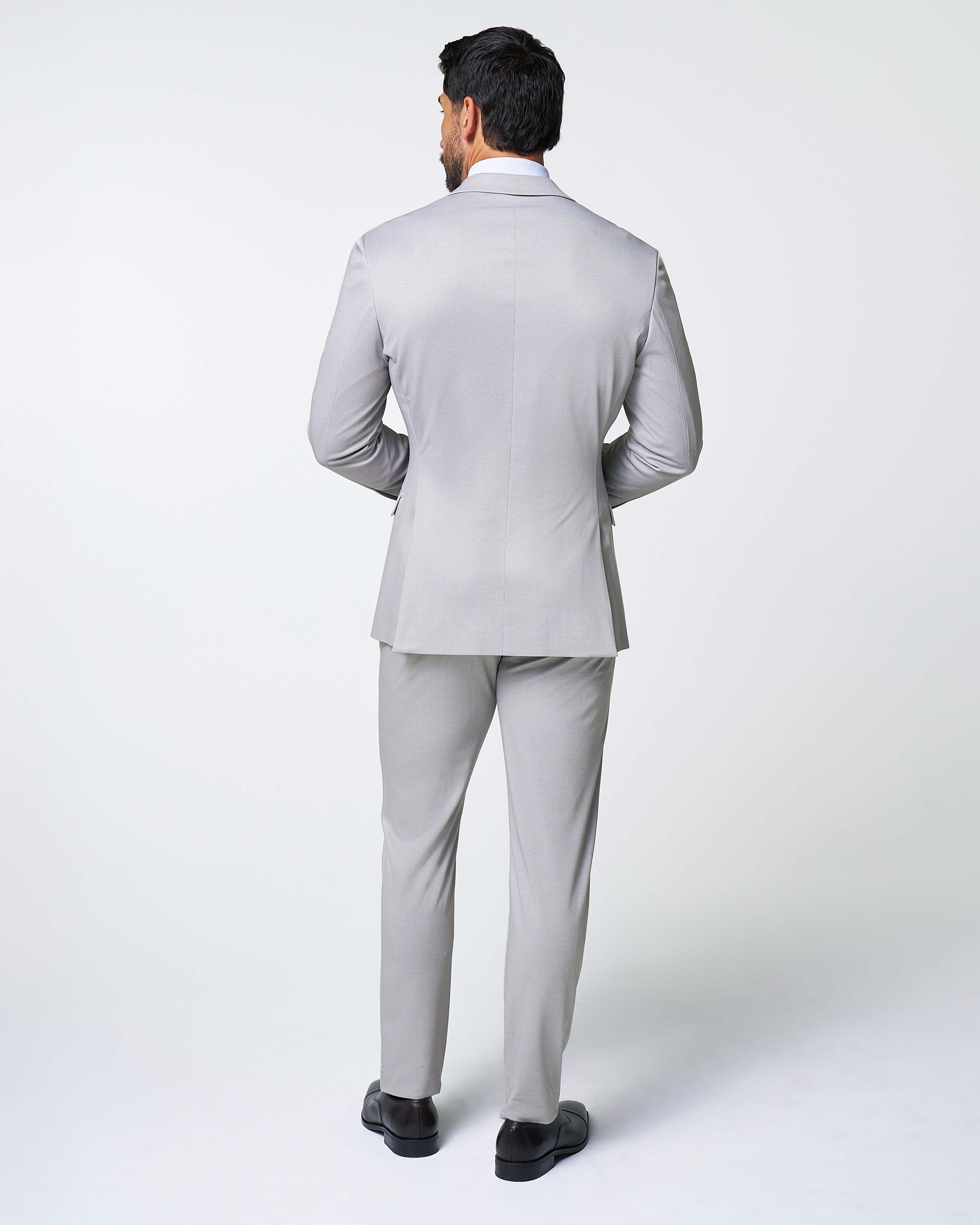 Athletic Fit Stretch Suit - Light Grey Microcheck - Image 4