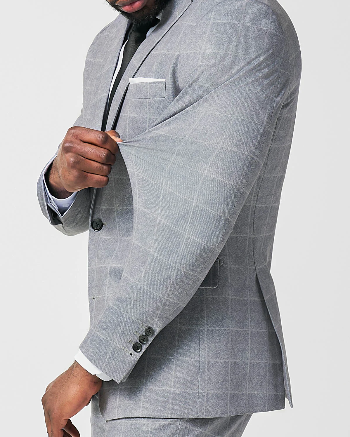 Athletic Fit Stretch Suit - Light Grey & White Windowpane - Image 2