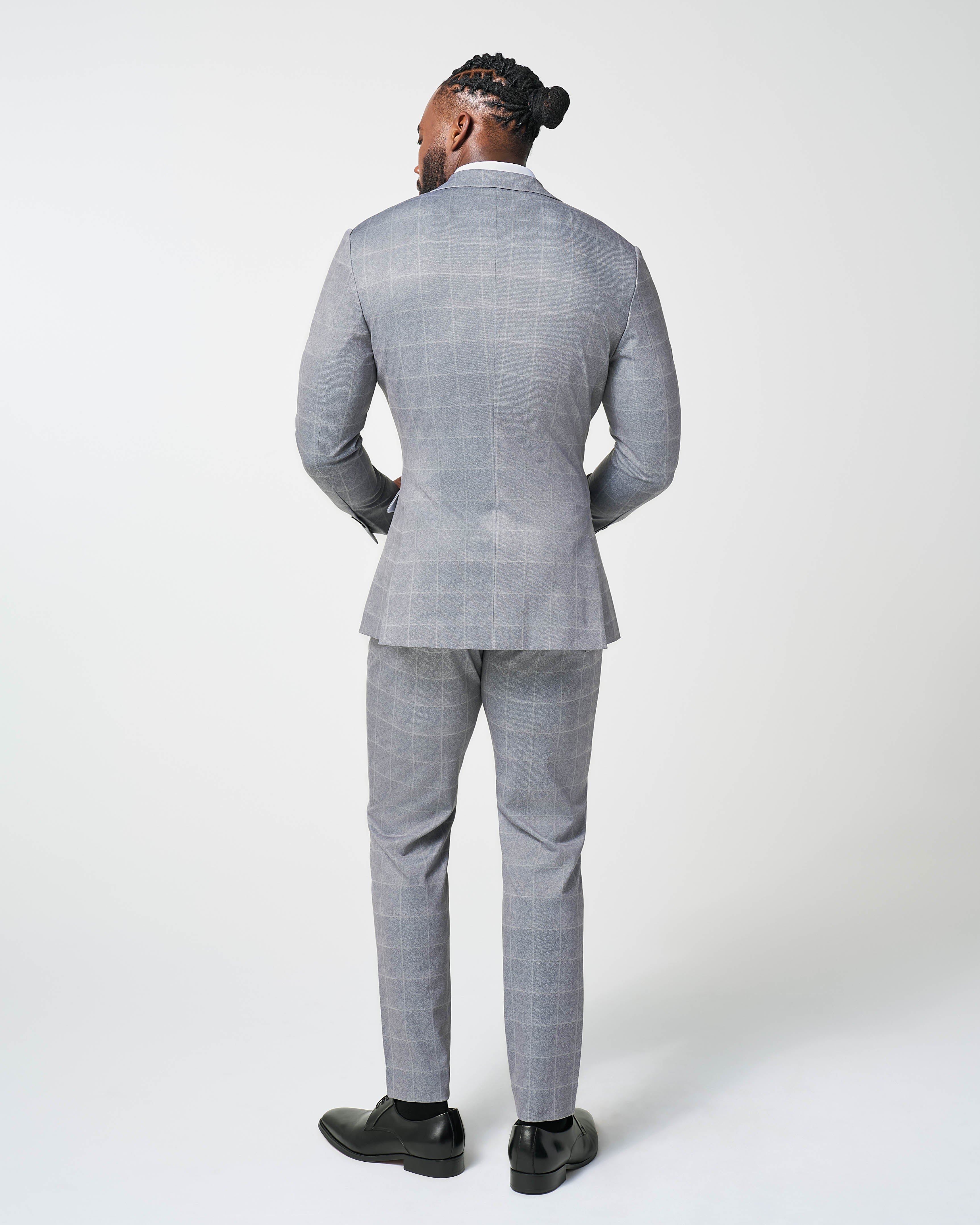 Athletic Fit Stretch Suit - Light Grey & White Windowpane - Image 4