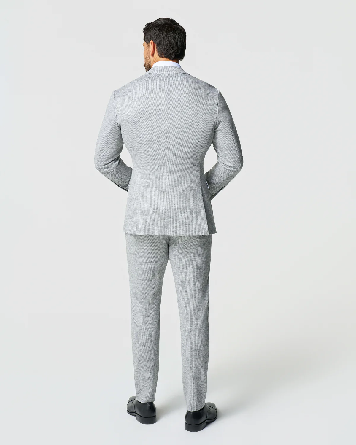 Athletic Fit Stretch Wool Suit - Light Grey with White Mini Stripe - Image 4