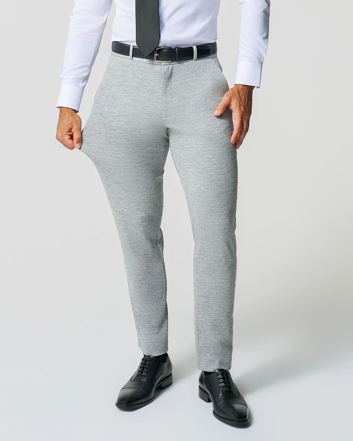 Athletic Fit Stretch Wool Suit - Light Grey with White Mini Stripe - Image 5