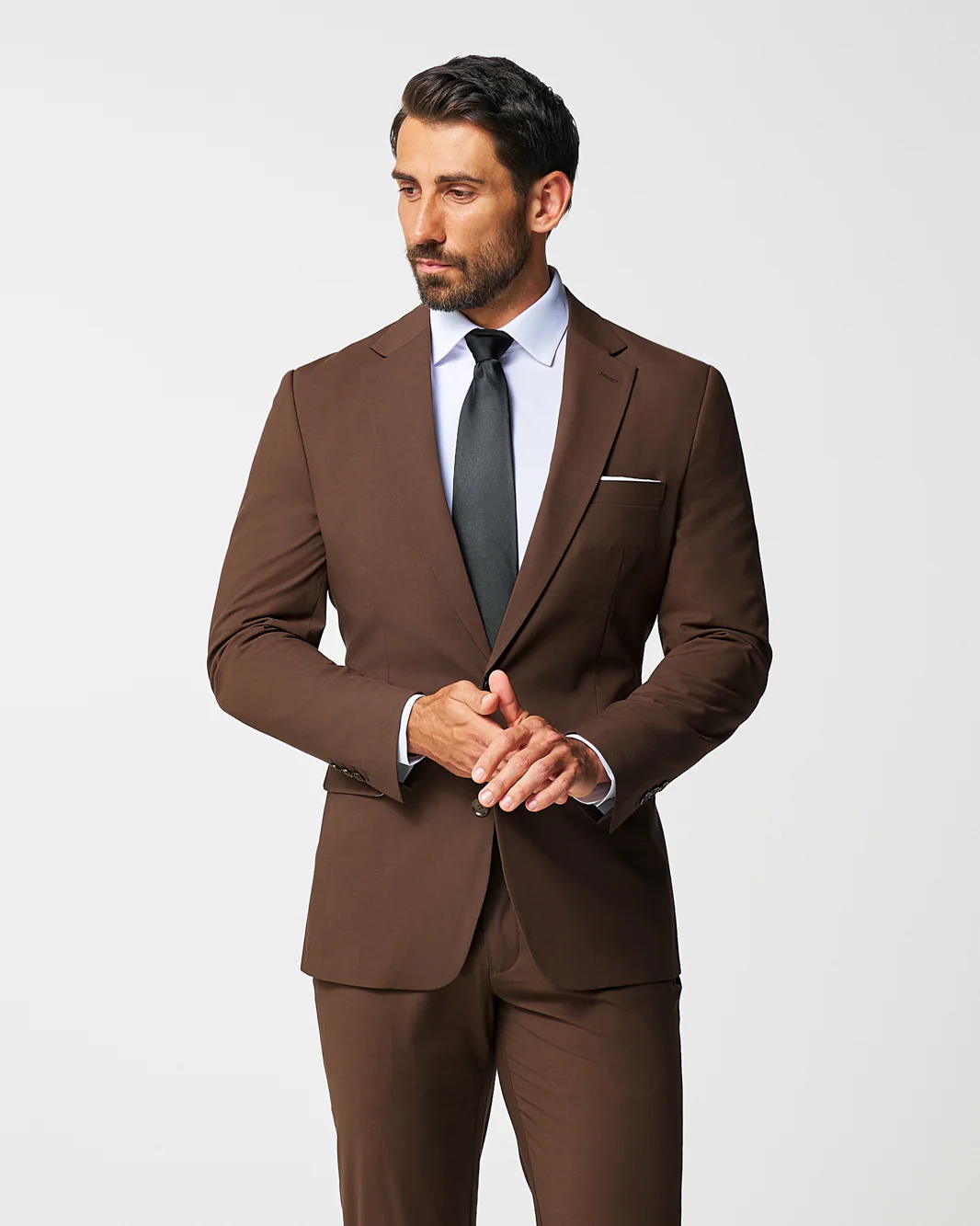 Athletic Fit Stretch Suit - Lightweight Heathered Chocolate - Image 3