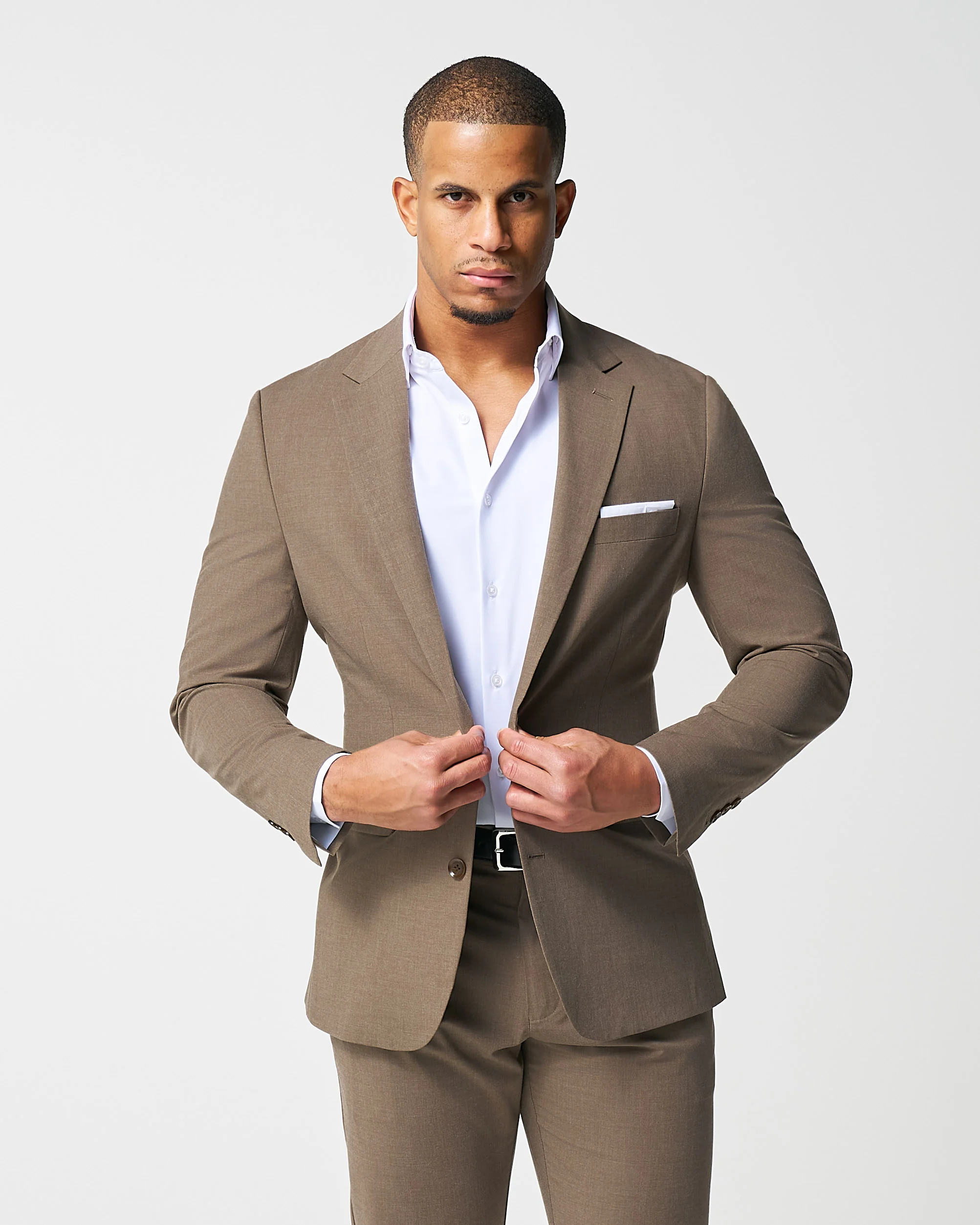 Athletic Fit Stretch Suit - Lightweight Heathered Latte - Image 3