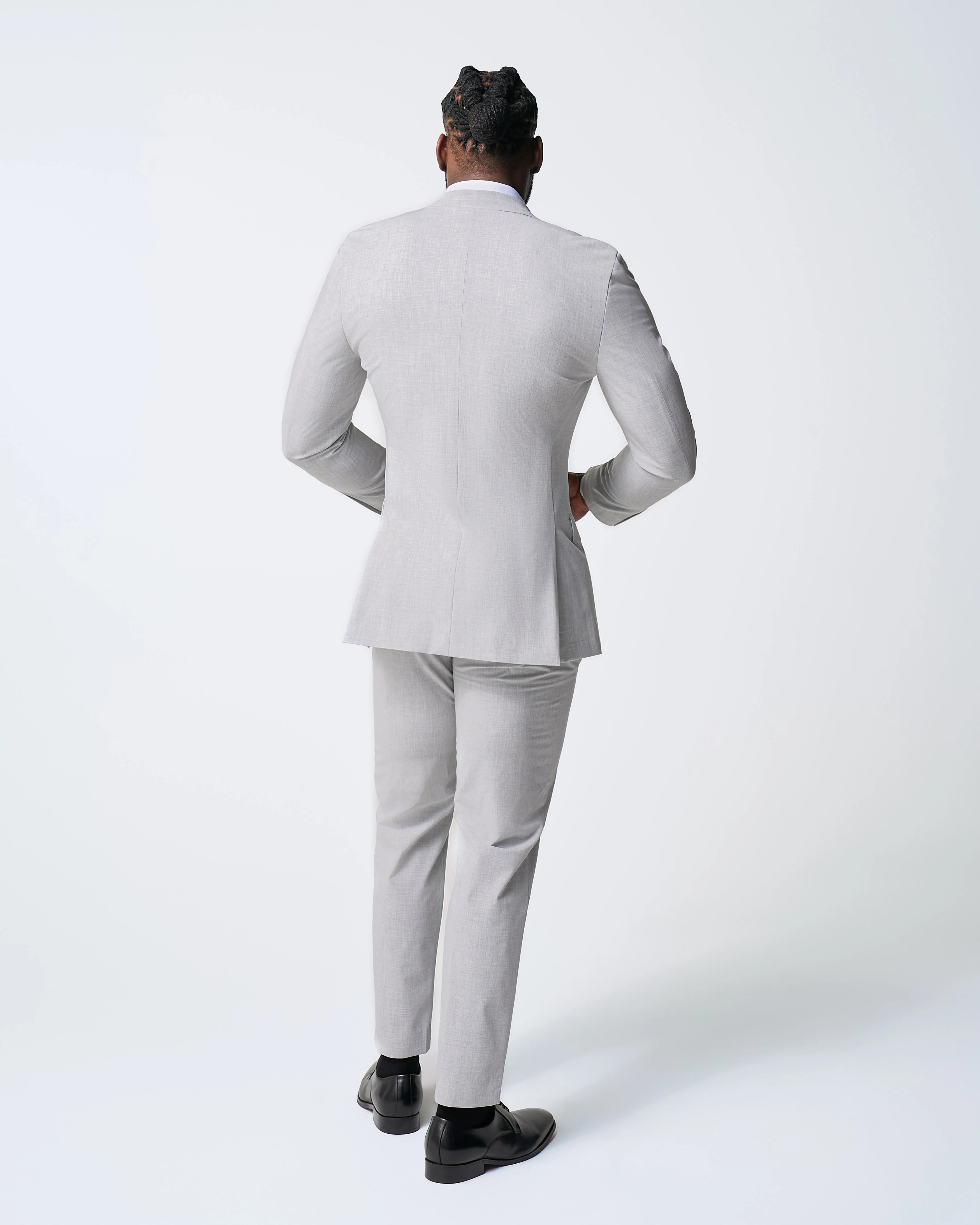 Athletic Fit Stretch Suit - Lightweight Heathered Light Grey - Image 4