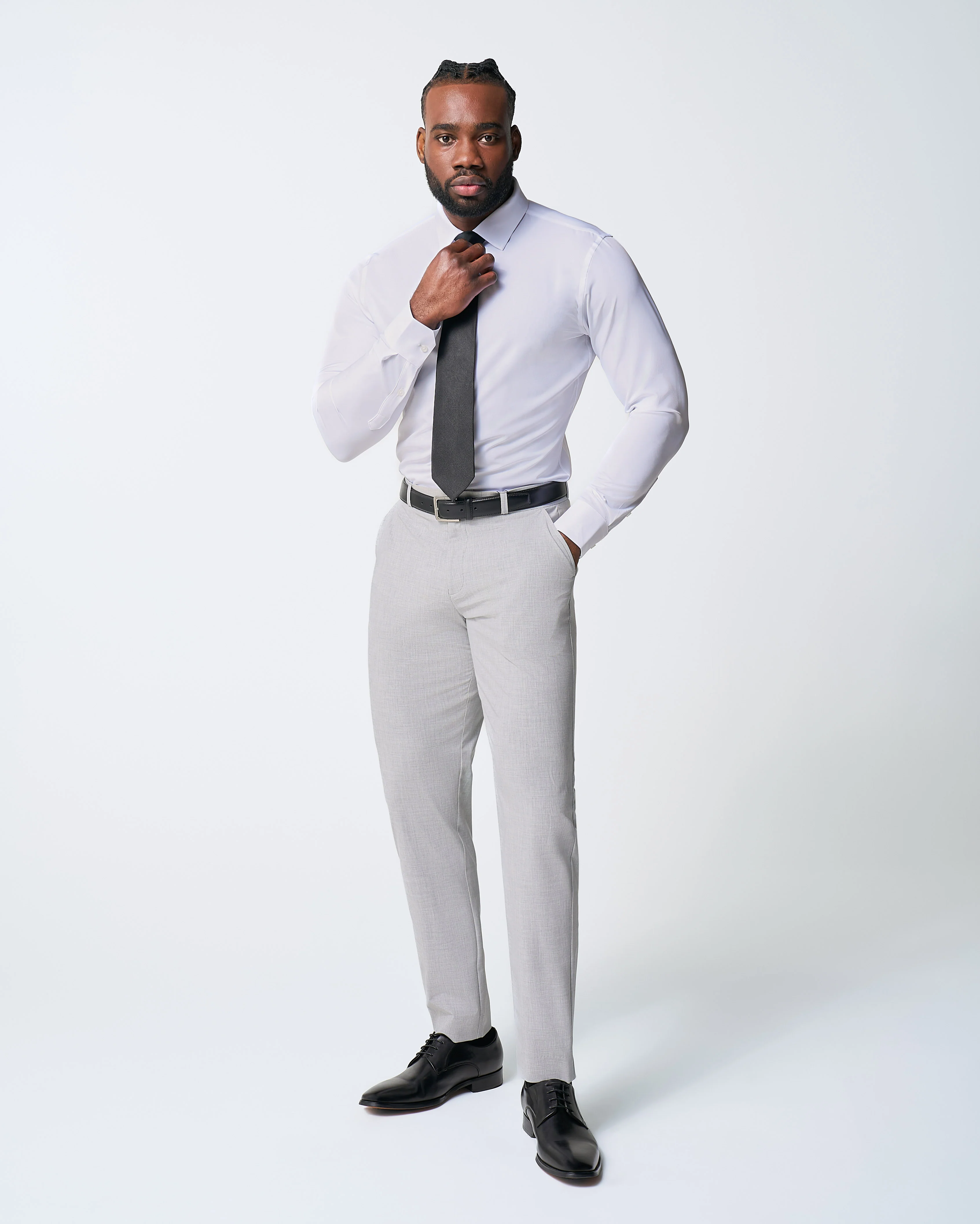 Athletic Fit Stretch Suit - Lightweight Heathered Light Grey - Image 5