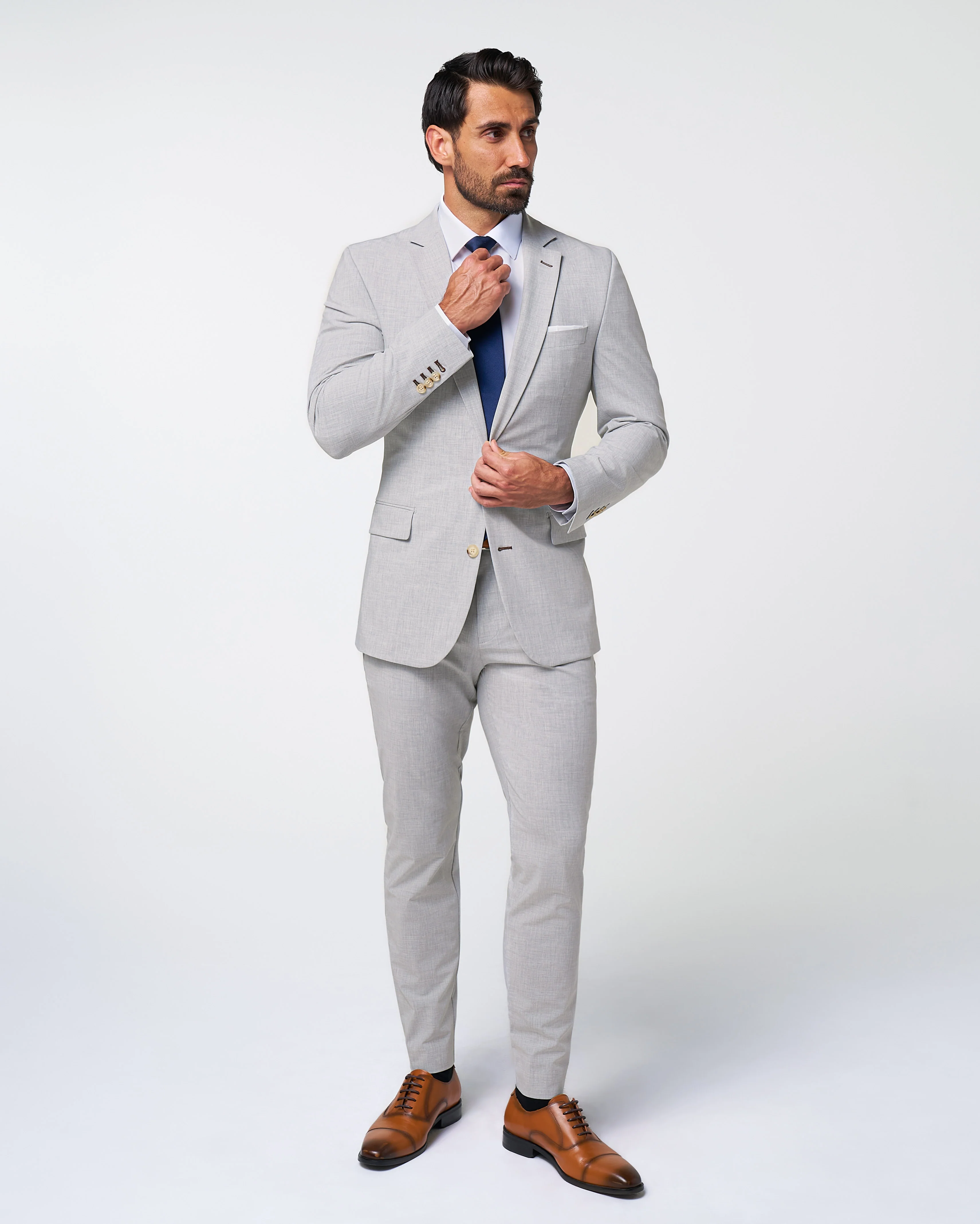 Athletic Fit Stretch Suit - Lightweight Heathered Light Grey - Image 6