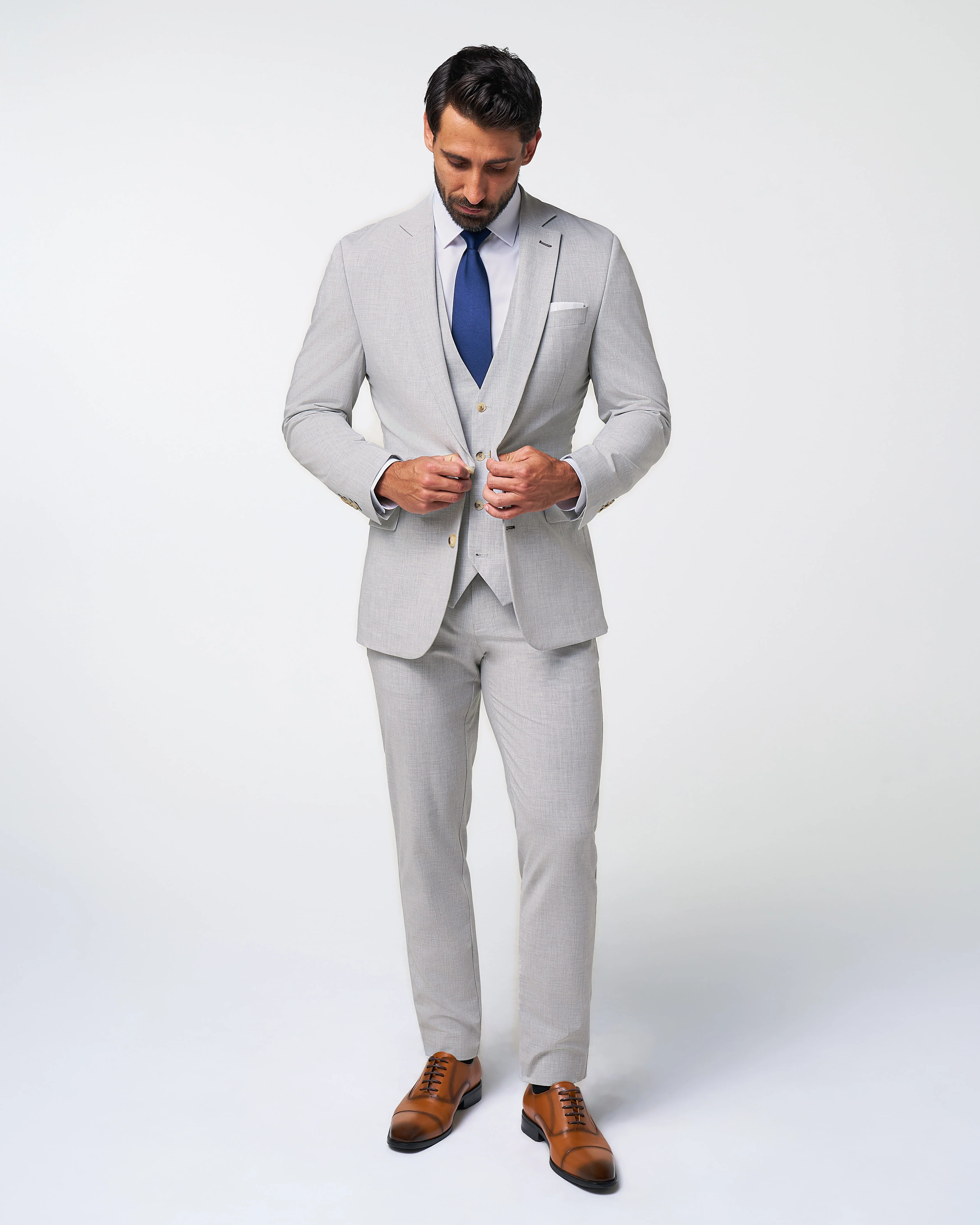 Athletic Fit Stretch Suit - Lightweight Heathered Light Grey - Image 9