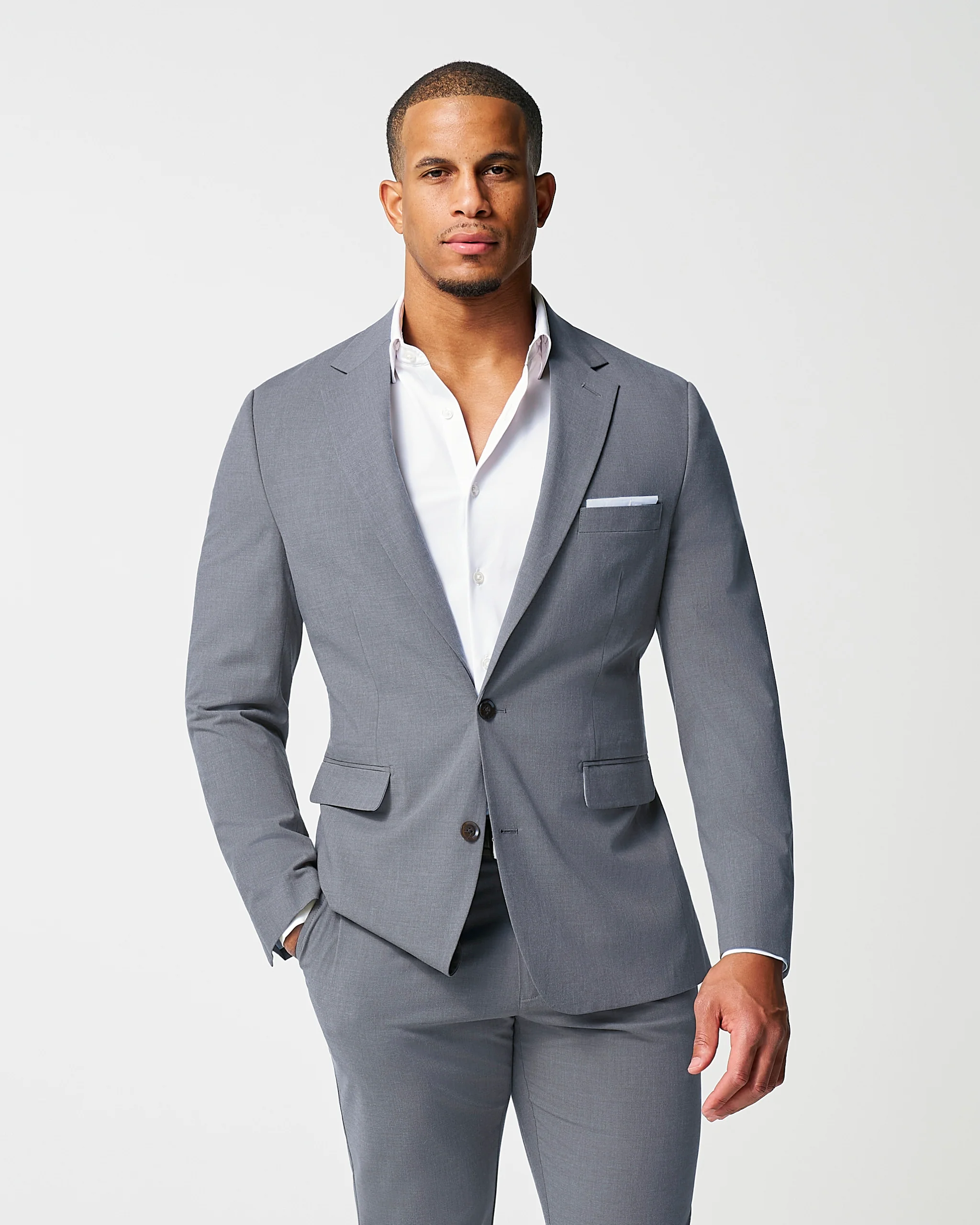 Athletic Fit Stretch Suit - Lightweight Heathered Smoked Grey - Image 3