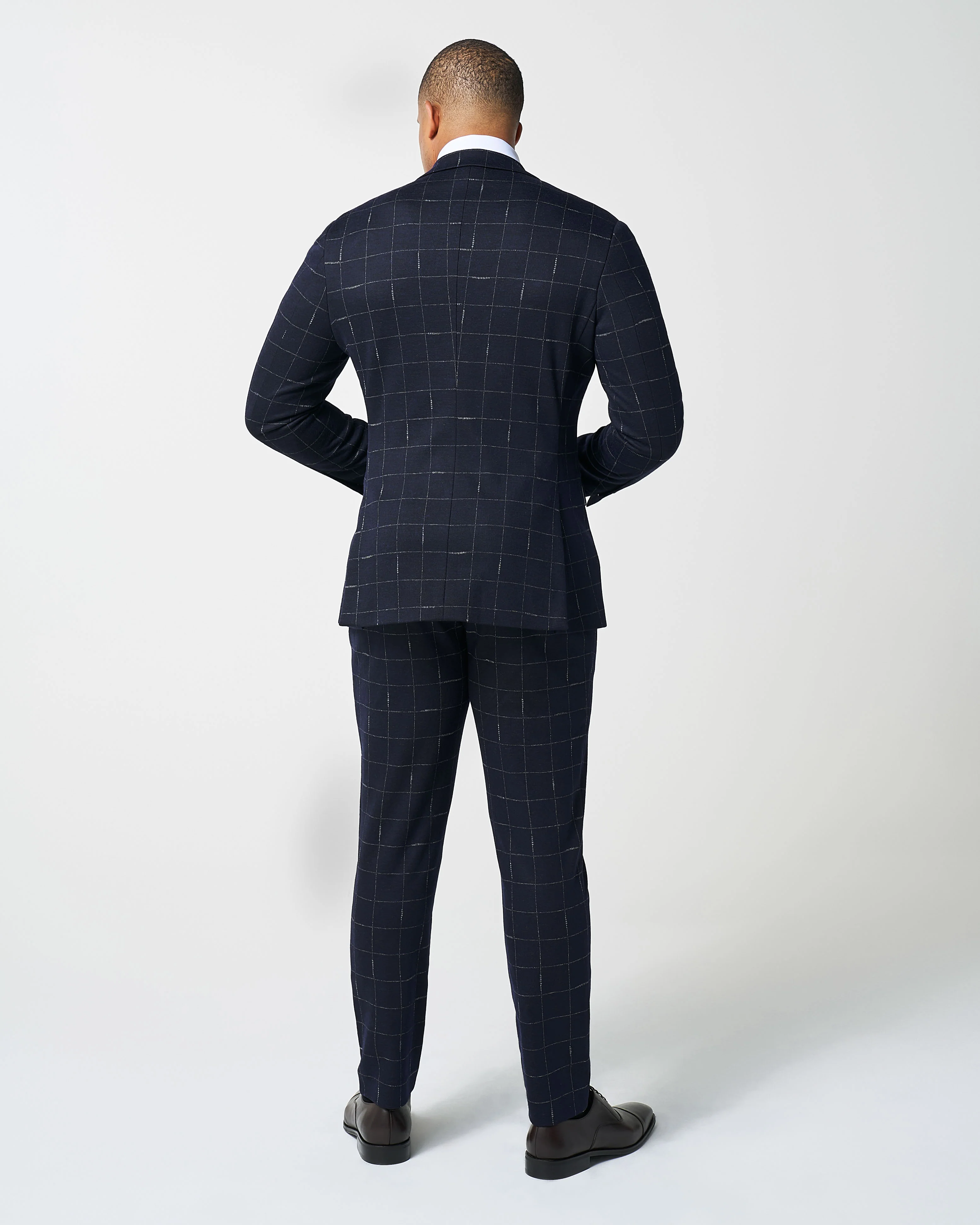 Athletic Fit Stretch Wool Suit - Midnight Navy & Chalk Windowpane - Image 3