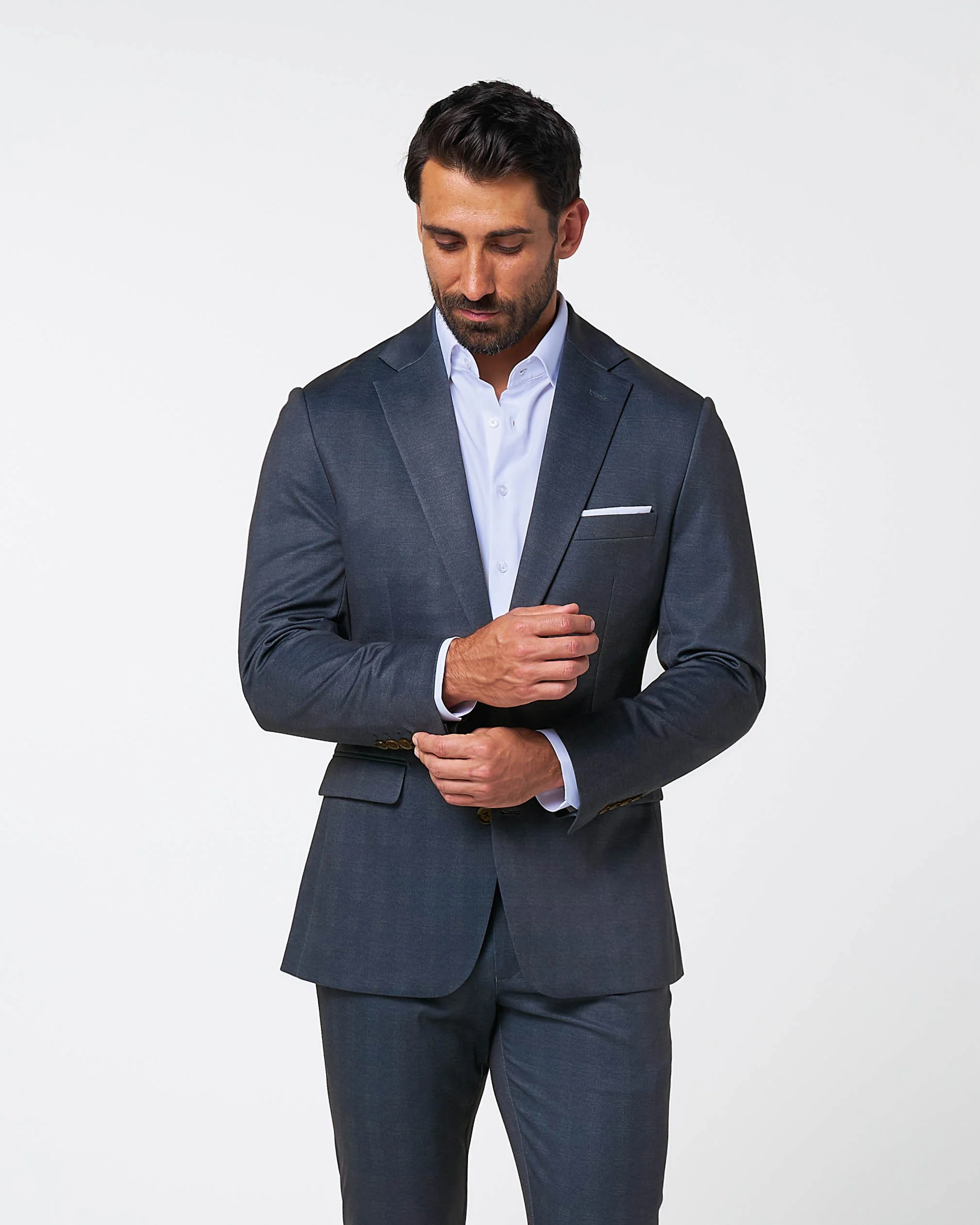 Athletic Fit Stretch Suit - Midnight Navy Plaid - Image 2
