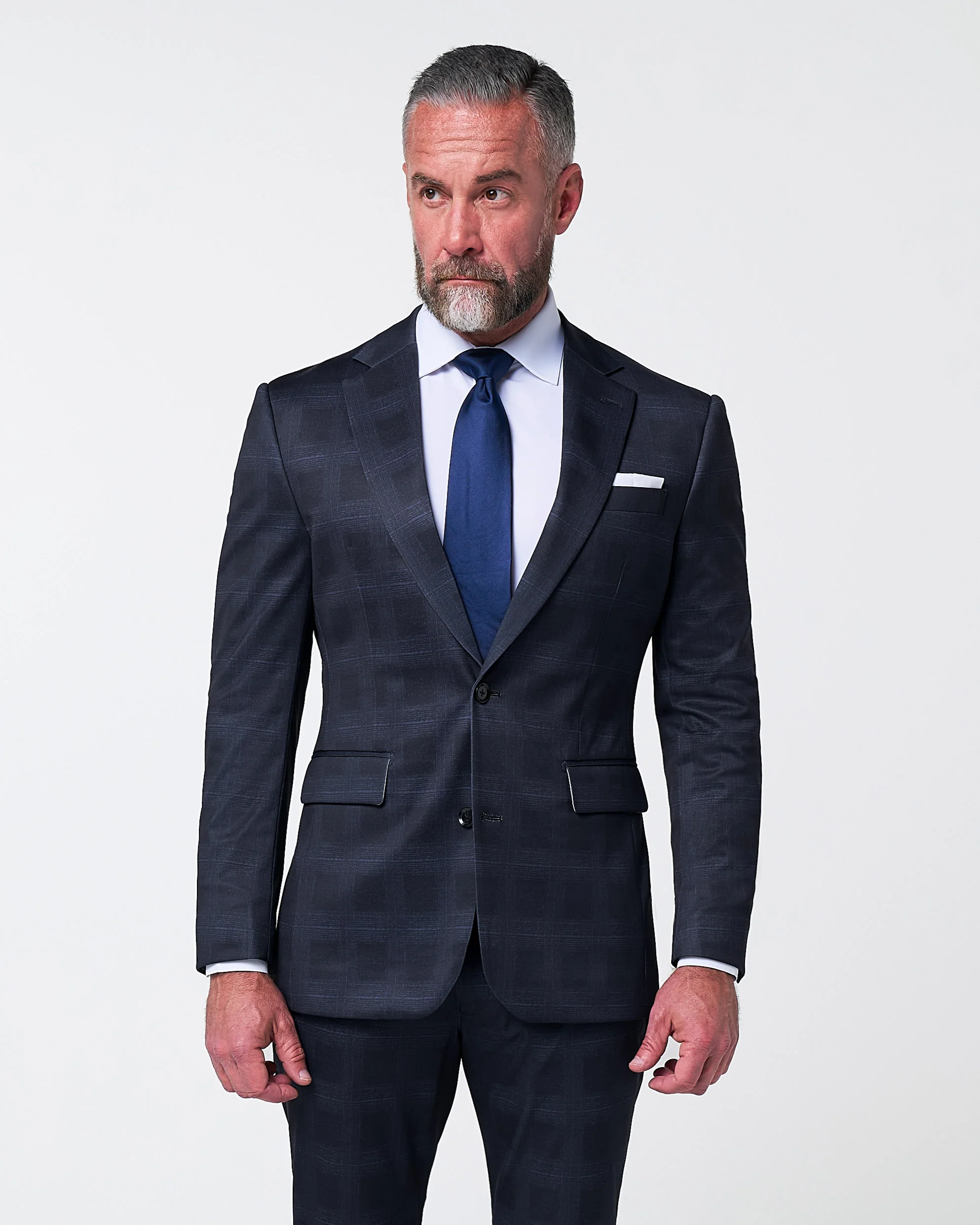 Athletic Fit Stretch Suit - Midnight Navy Plaid & Blue Plaid - Image 3