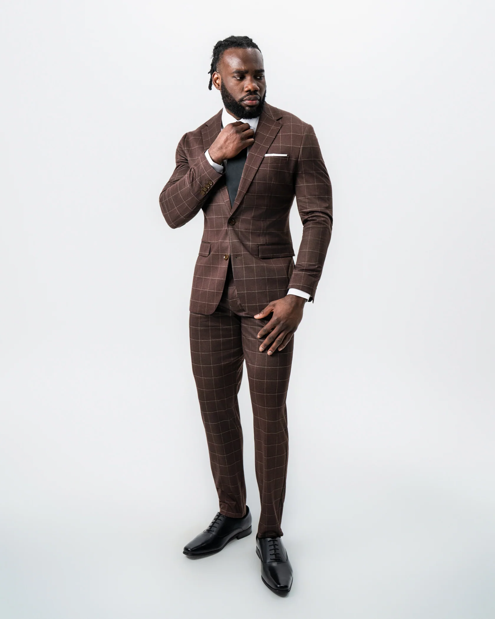 Athletic Fit Stretch Suit - Mocha with Brown Windowpane