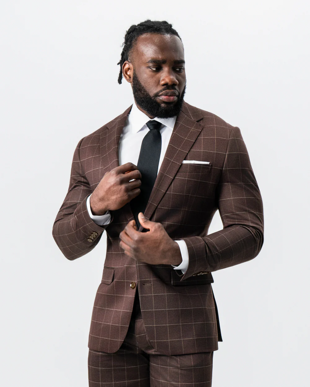 Athletic Fit Stretch Suit - Mocha with Brown Windowpane - Image 2