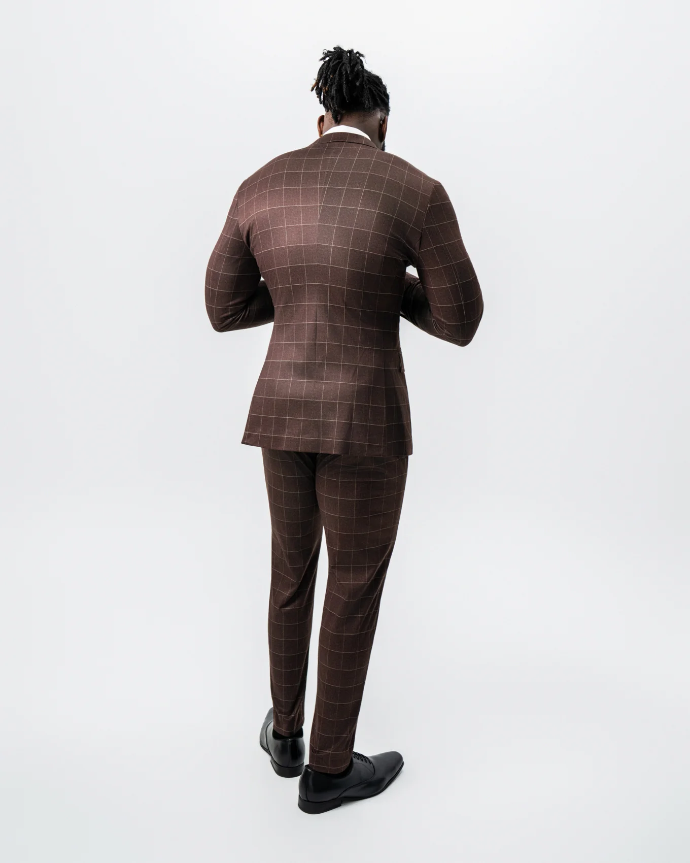Athletic Fit Stretch Suit - Mocha with Brown Windowpane - Image 3