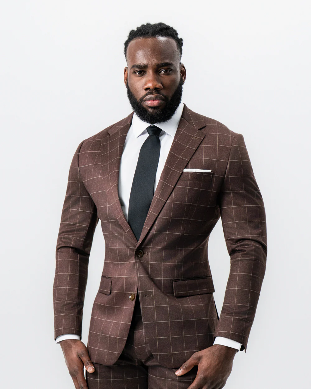 Athletic Fit Stretch Suit - Mocha with Brown Windowpane - Image 4