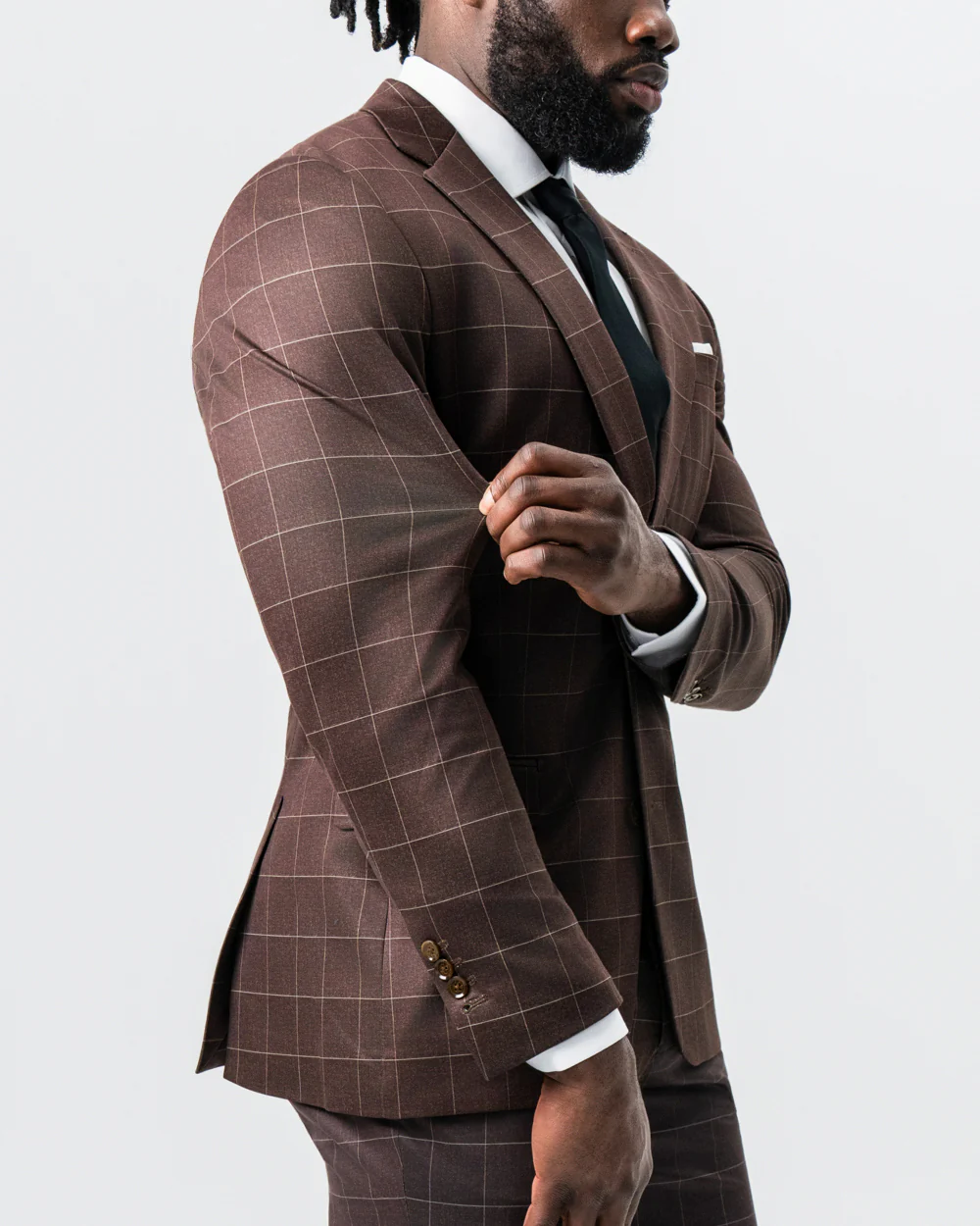 Athletic Fit Stretch Suit - Mocha with Brown Windowpane - Image 5