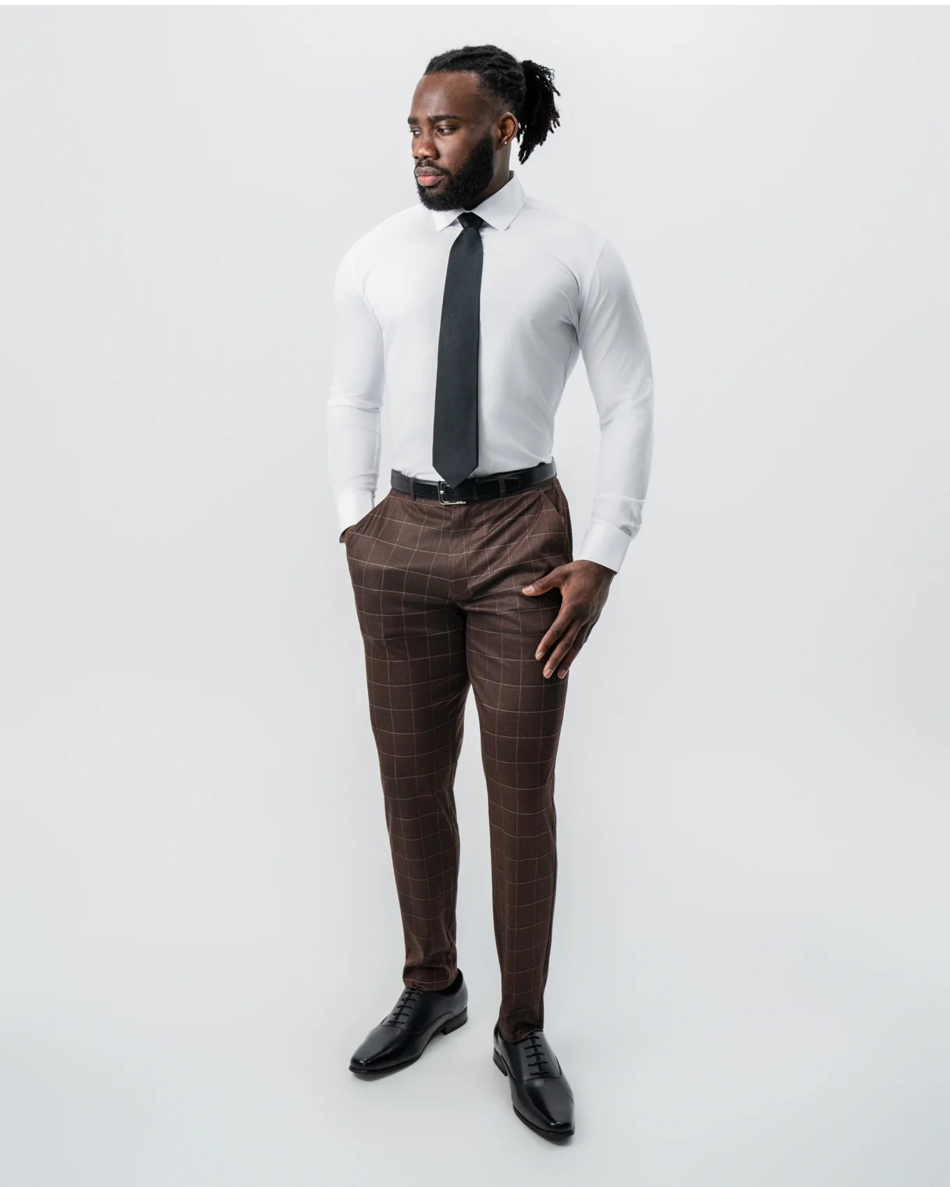 Athletic Fit Stretch Suit - Mocha with Brown Windowpane - Image 6