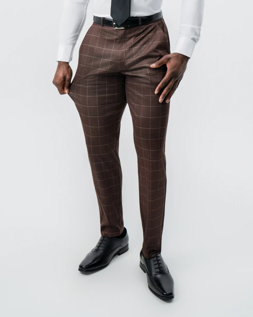 Athletic Fit Stretch Suit - Mocha with Brown Windowpane - Image 7