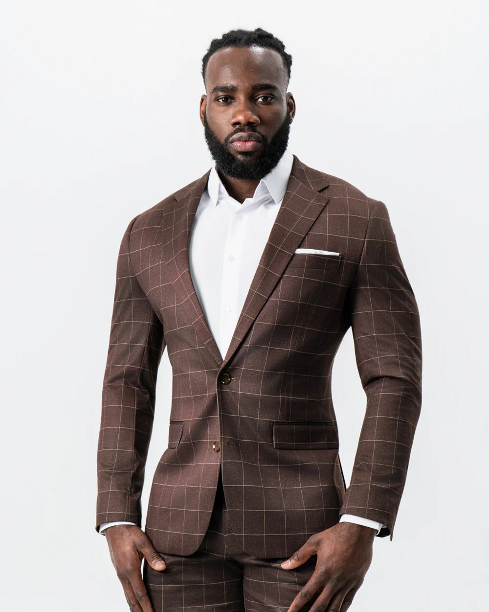 Athletic Fit Stretch Suit - Mocha with Brown Windowpane - Image 8