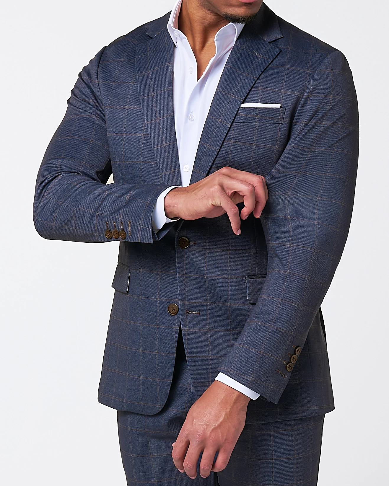 Athletic Fit Stretch Suit - Navy & Brown Windowpane - Image 2