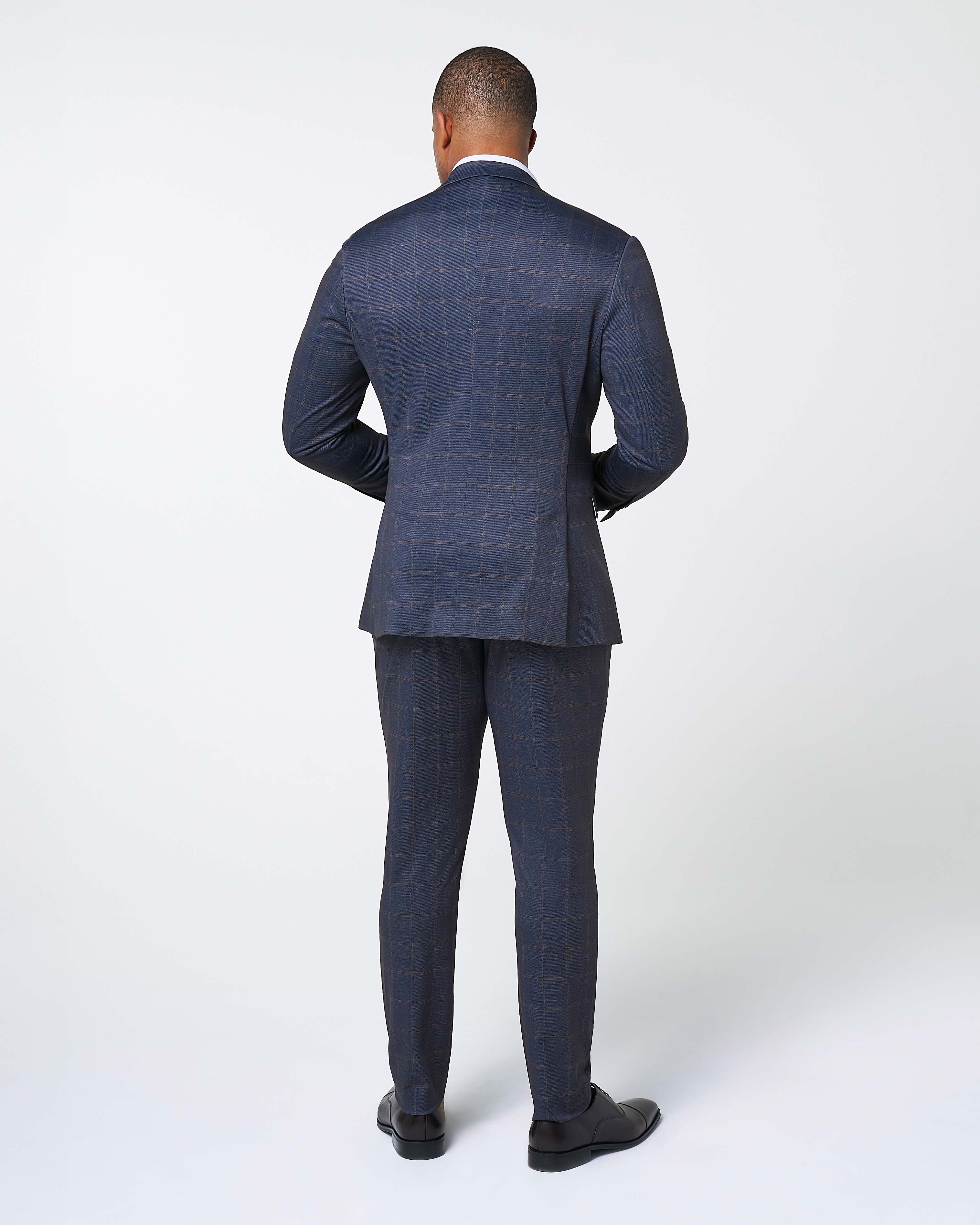 Athletic Fit Stretch Suit - Navy & Brown Windowpane - Image 3