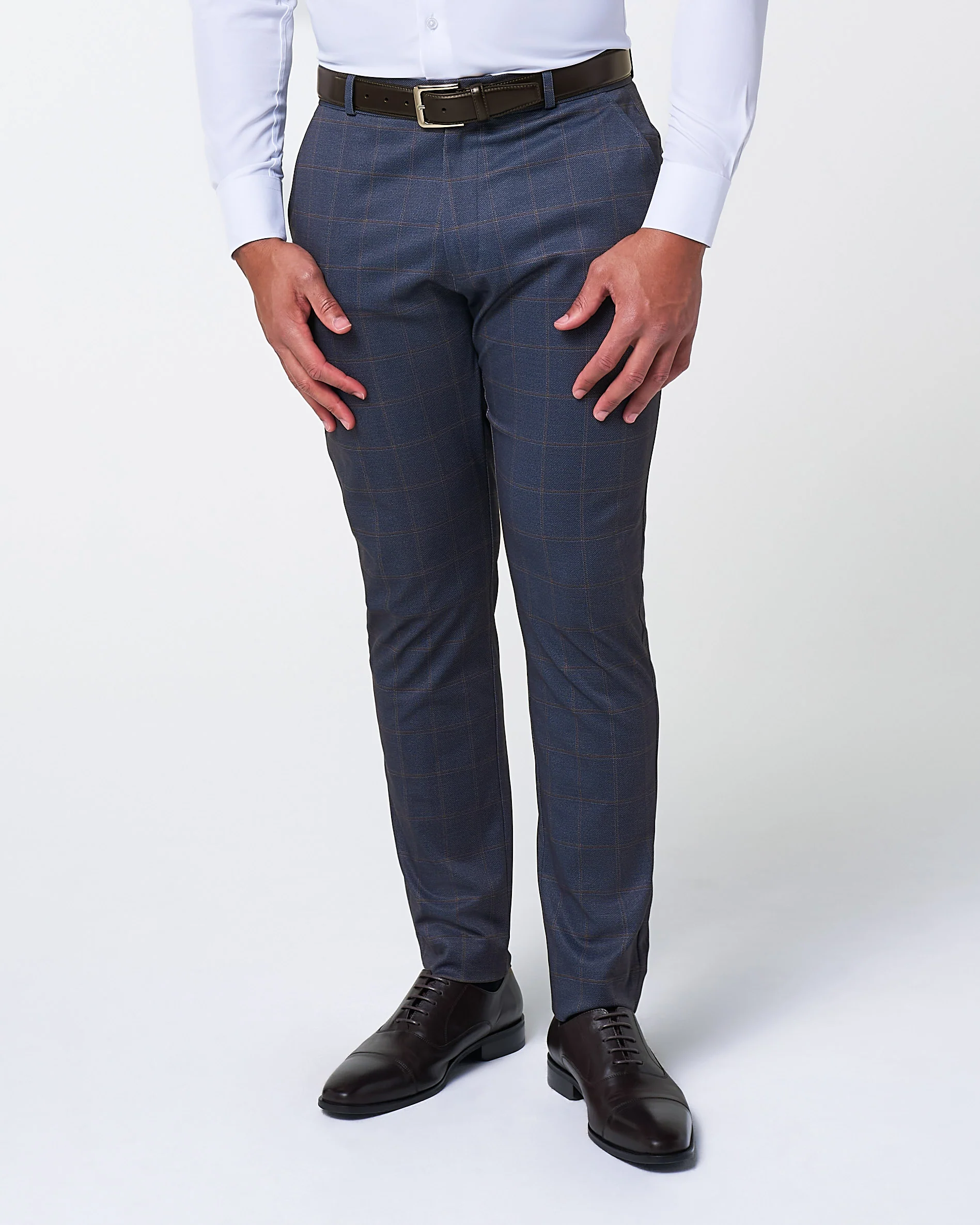 Athletic Fit Stretch Suit - Navy & Brown Windowpane - Image 4