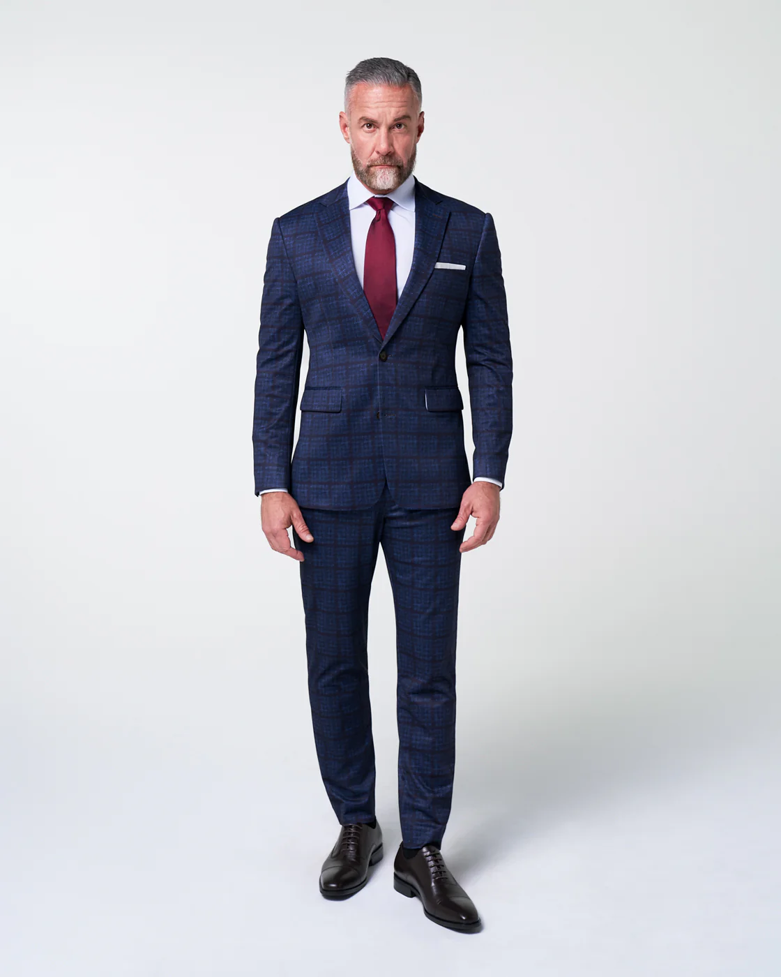 Athletic Fit Stretch Suit - Navy & Maroon Windowpane
