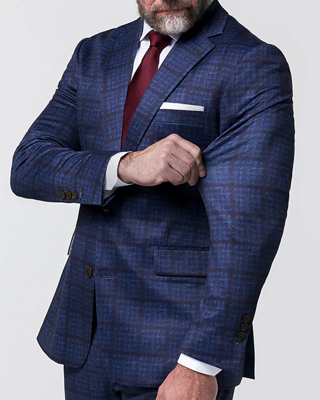 Athletic Fit Stretch Suit - Navy & Maroon Windowpane - Image 2
