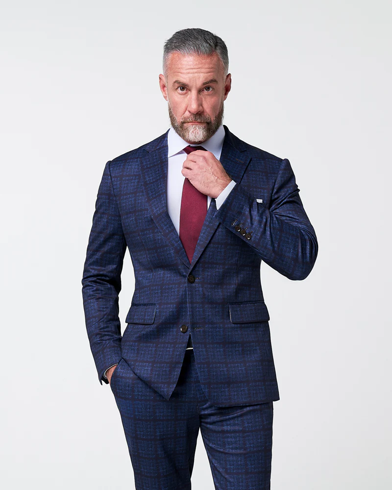 Athletic Fit Stretch Suit - Navy & Maroon Windowpane - Image 3