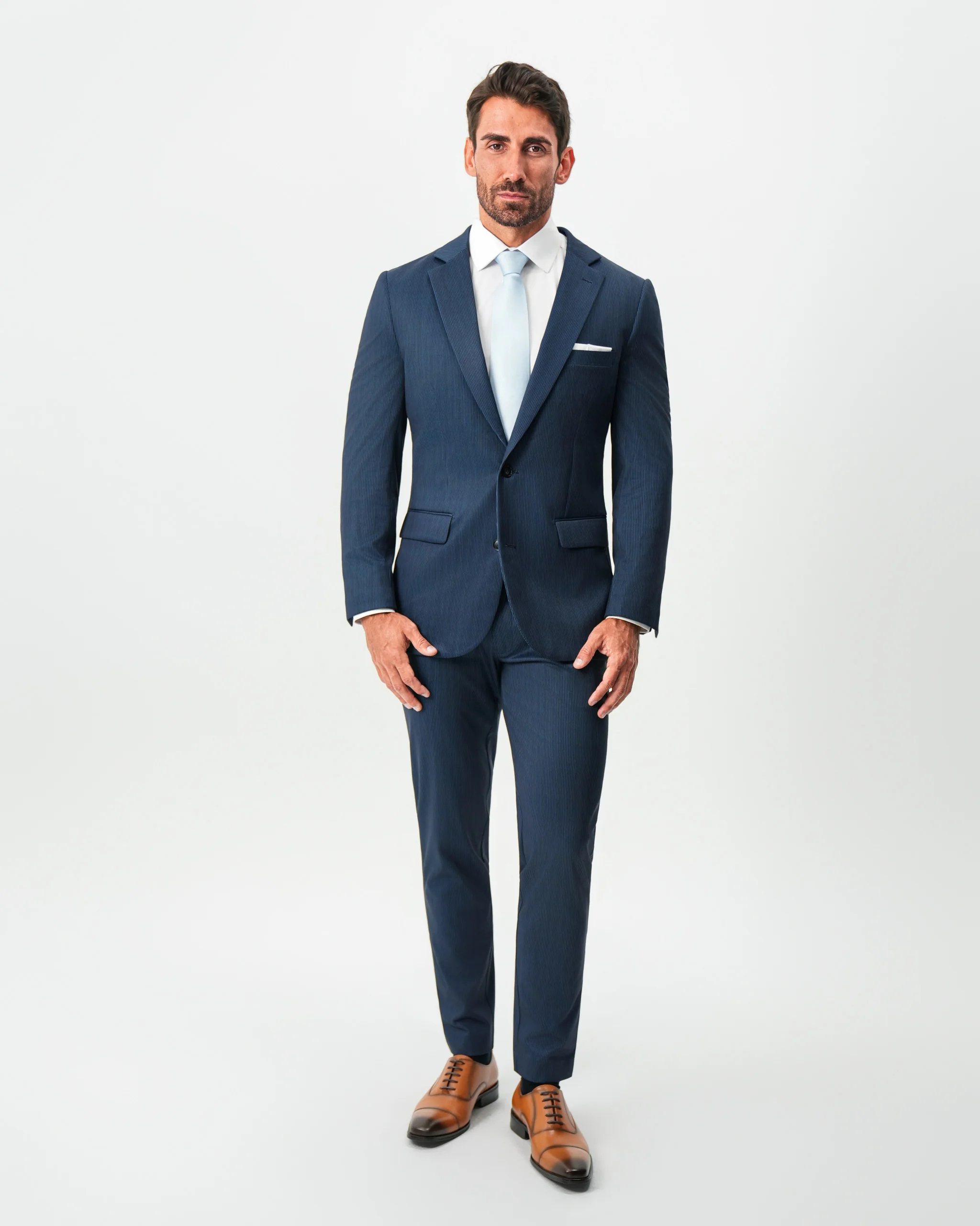Athletic Fit Stretch Suit - Navy & White Pinstripe