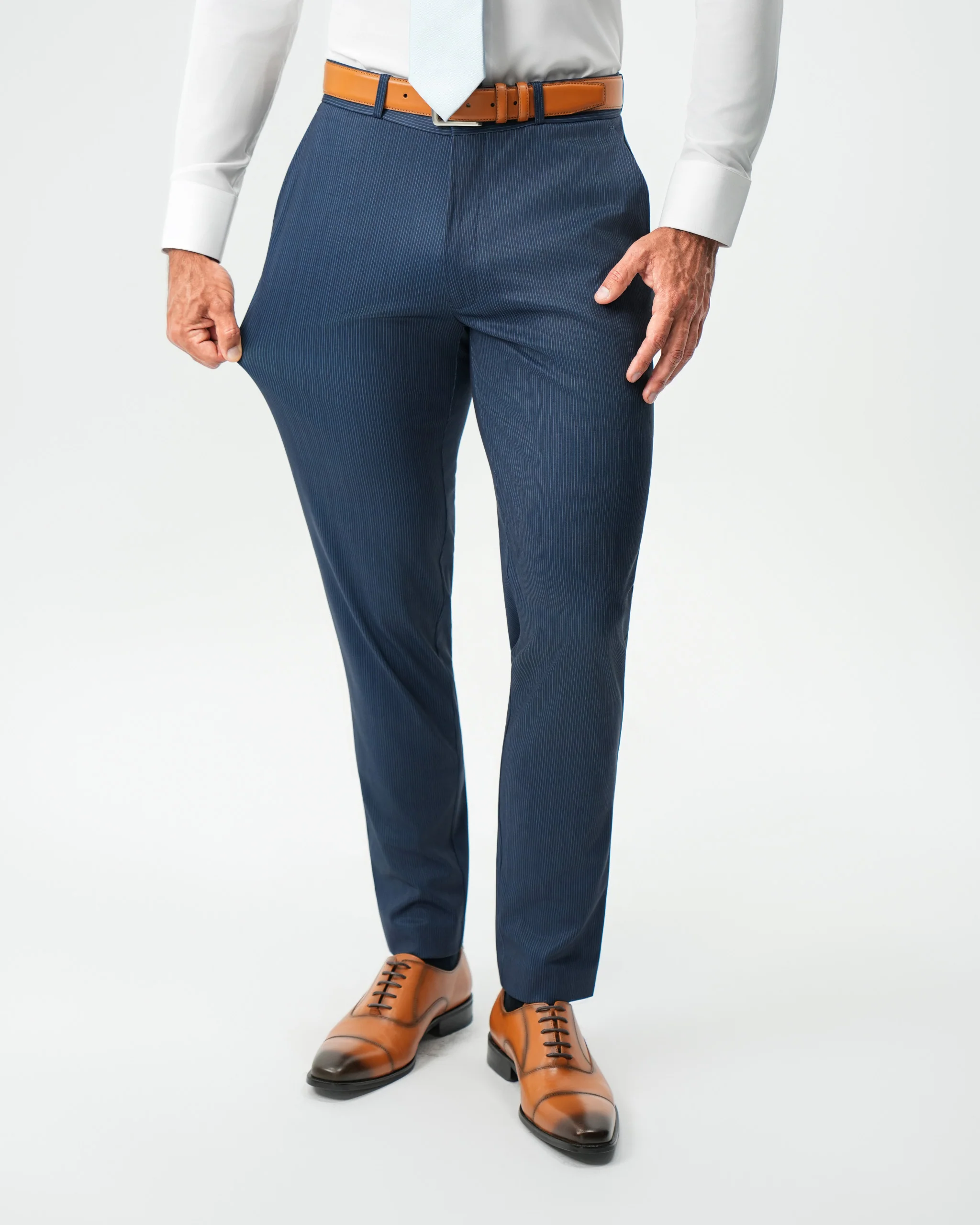 Athletic Fit Stretch Suit - Navy & White Pinstripe - Image 5