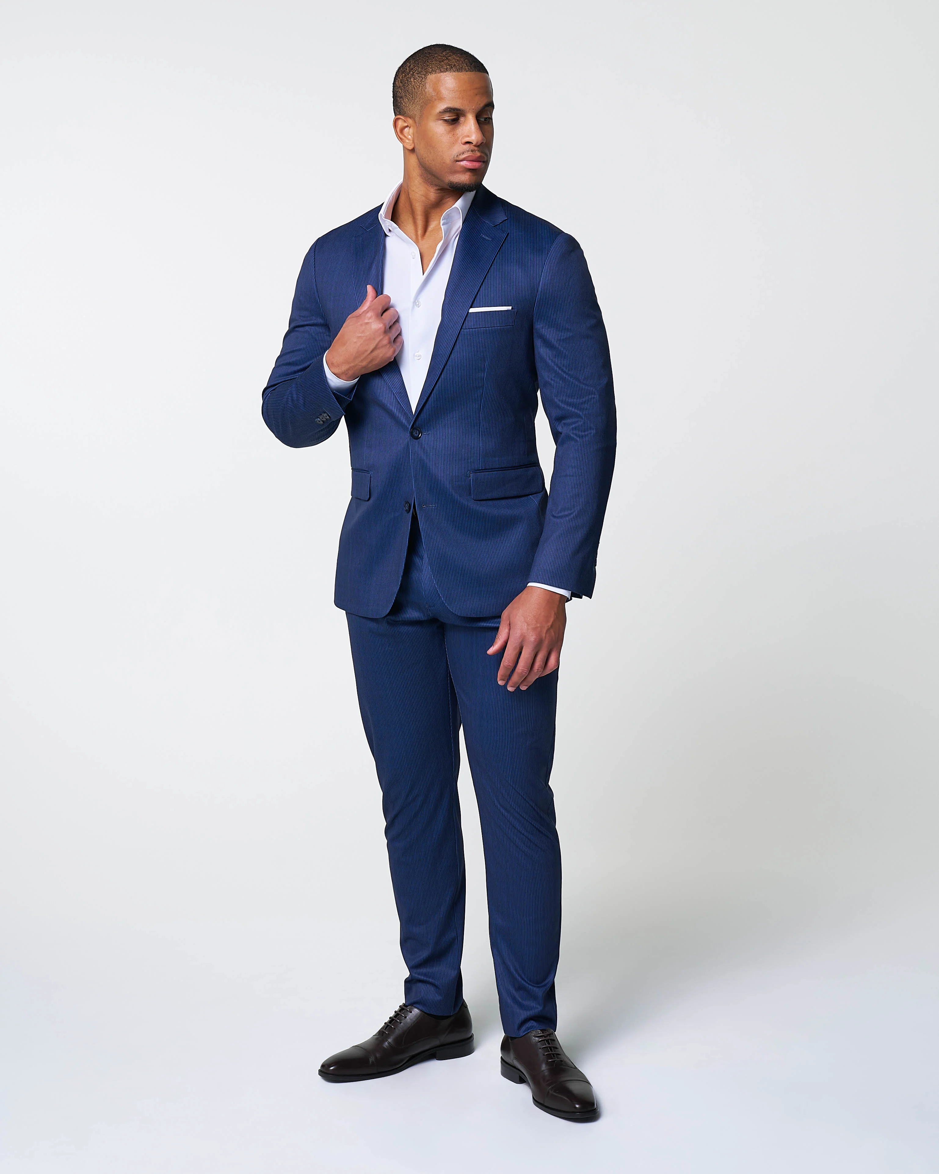 Athletic Fit Stretch Suit - Navy & White Stripe