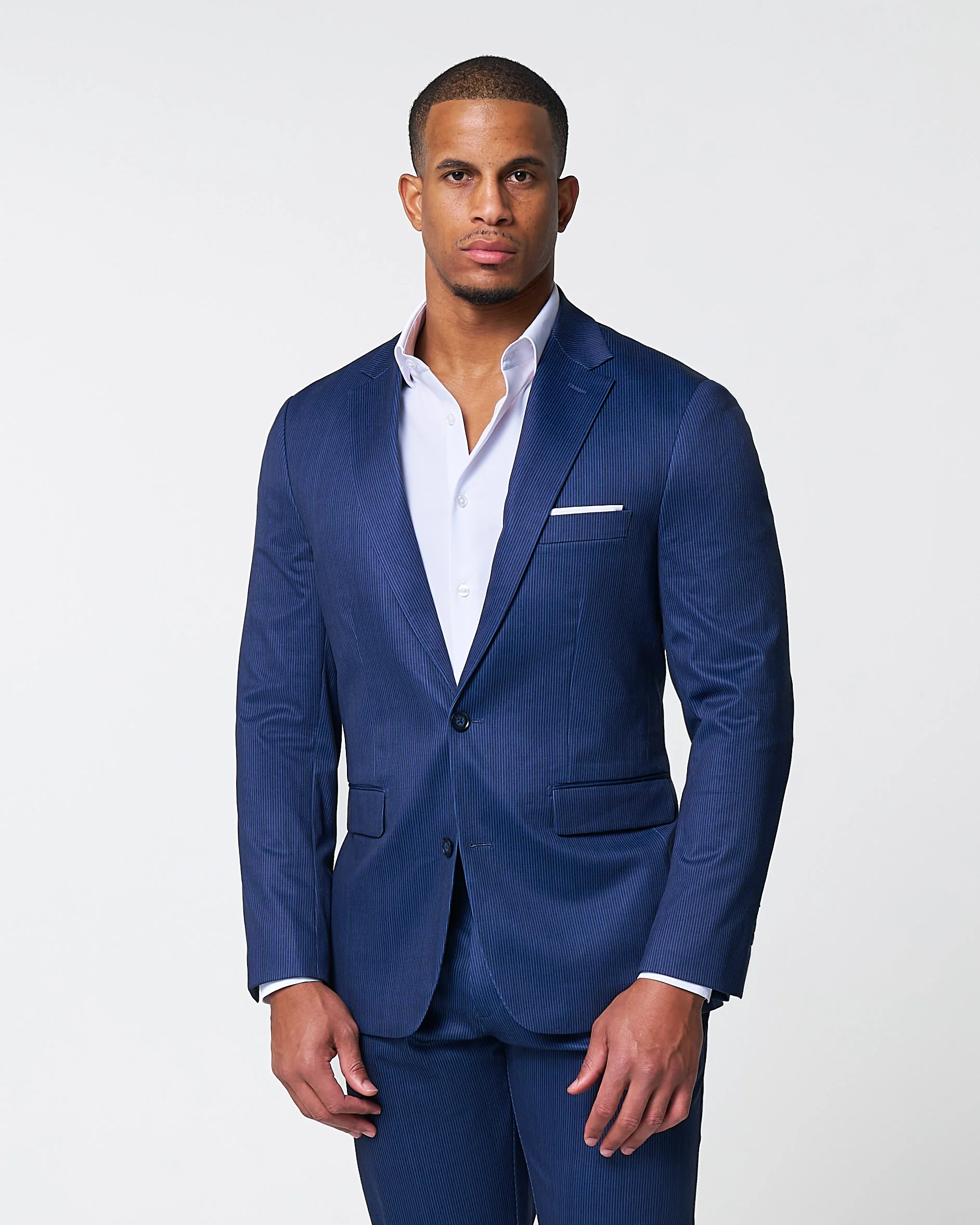 Athletic Fit Stretch Suit - Navy & White Stripe - Image 3