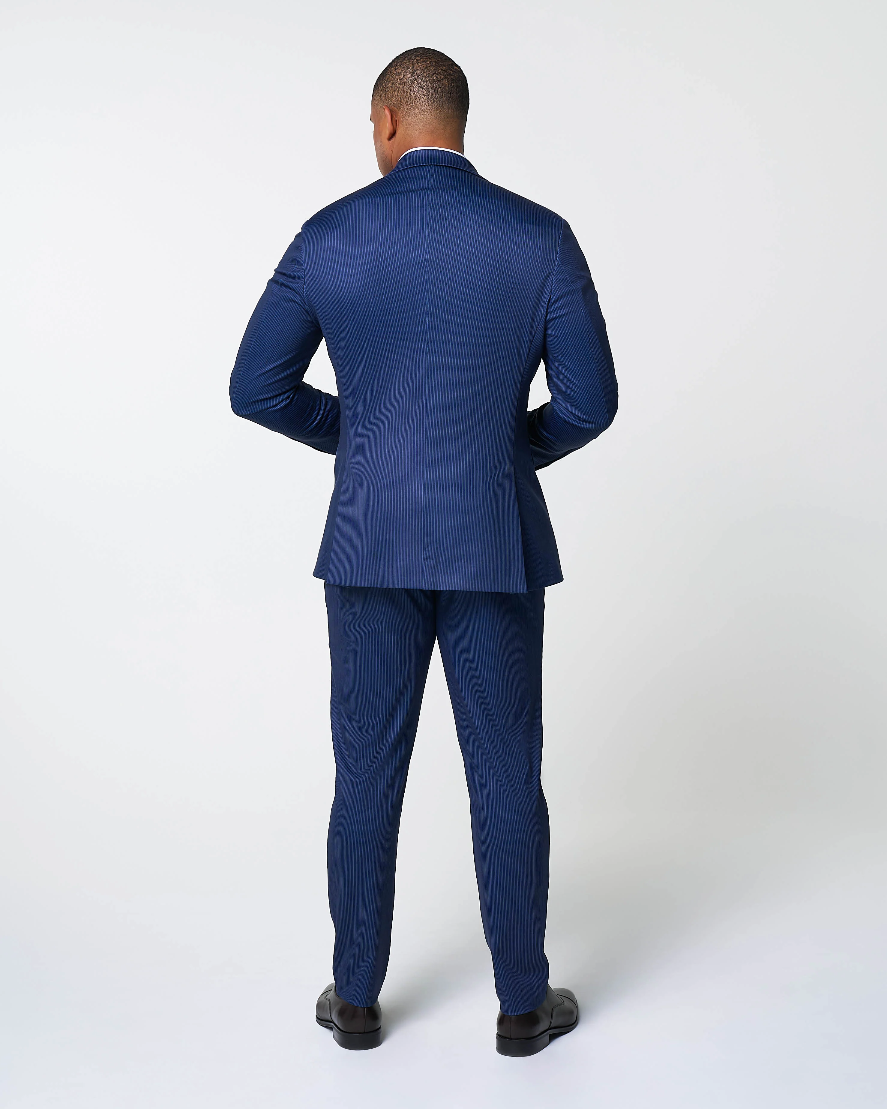 Athletic Fit Stretch Suit - Navy & White Stripe - Image 4