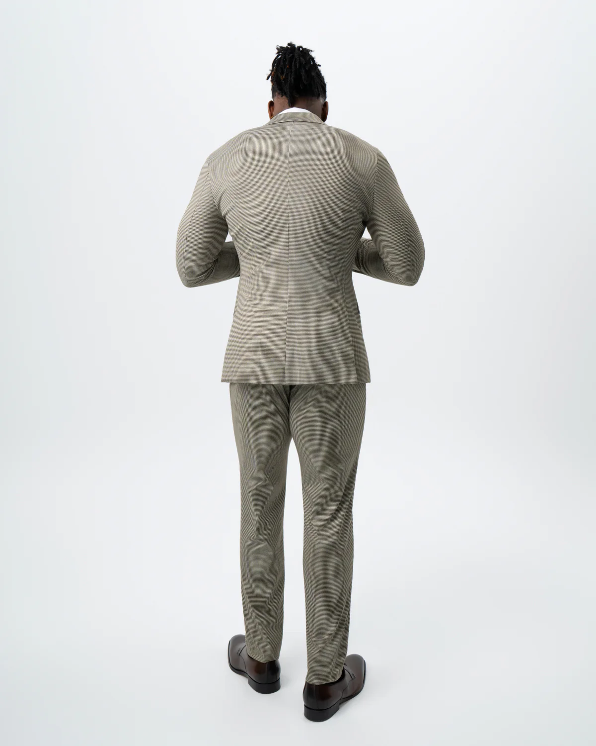 Athletic Fit Stretch Suit - Olive Houndstooth - Image 3
