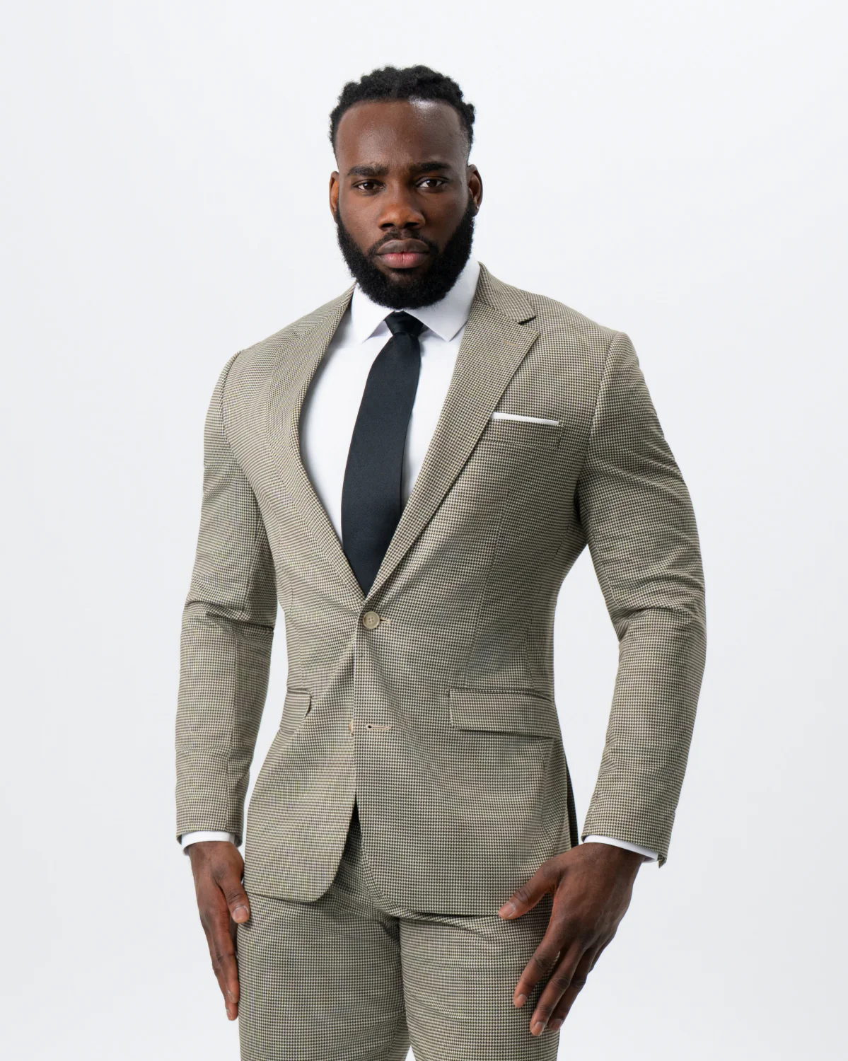 Athletic Fit Stretch Suit - Olive Houndstooth - Image 5