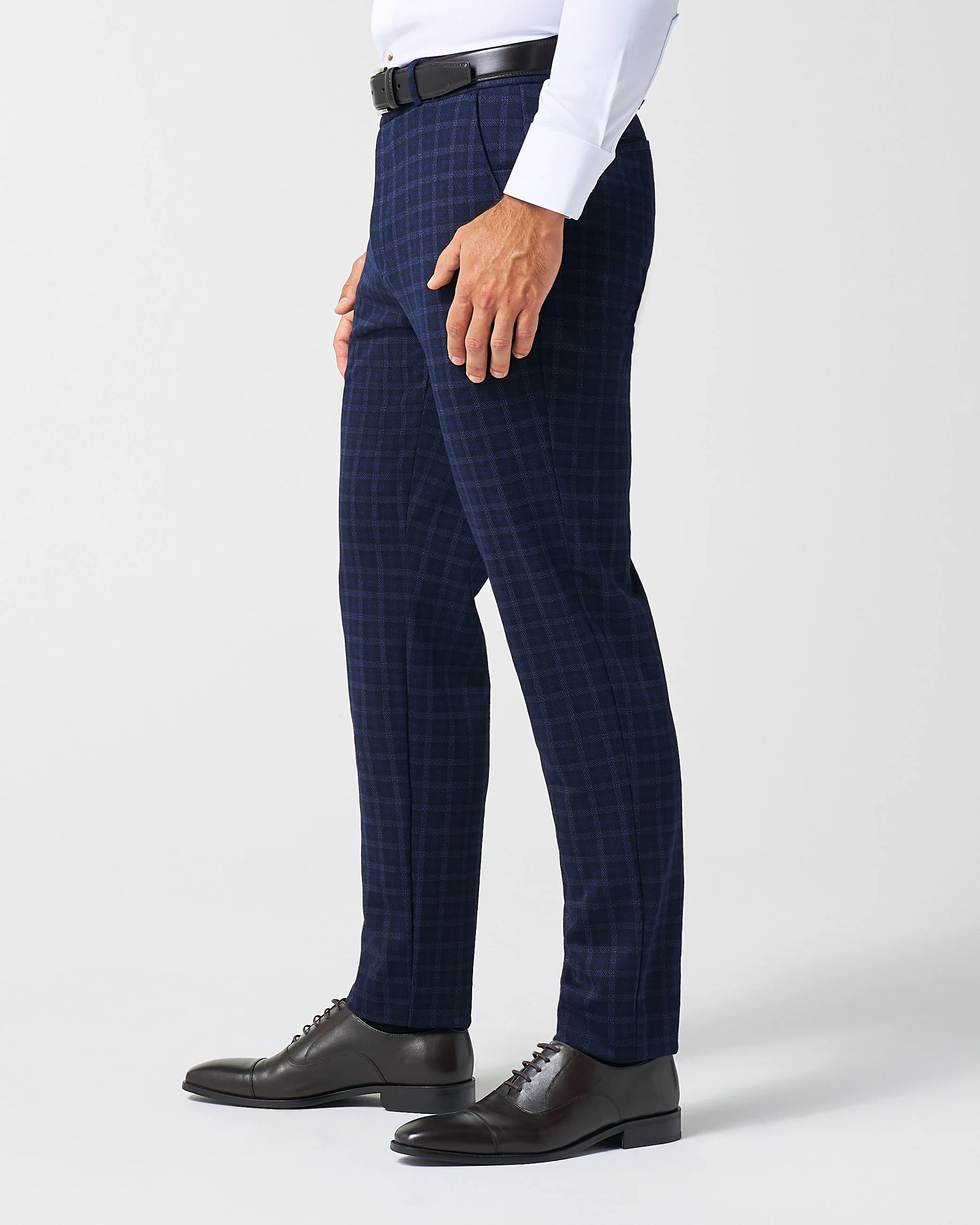 Athletic Fit Stretch Wool Suit Pants - Blue Plaid - Image 3