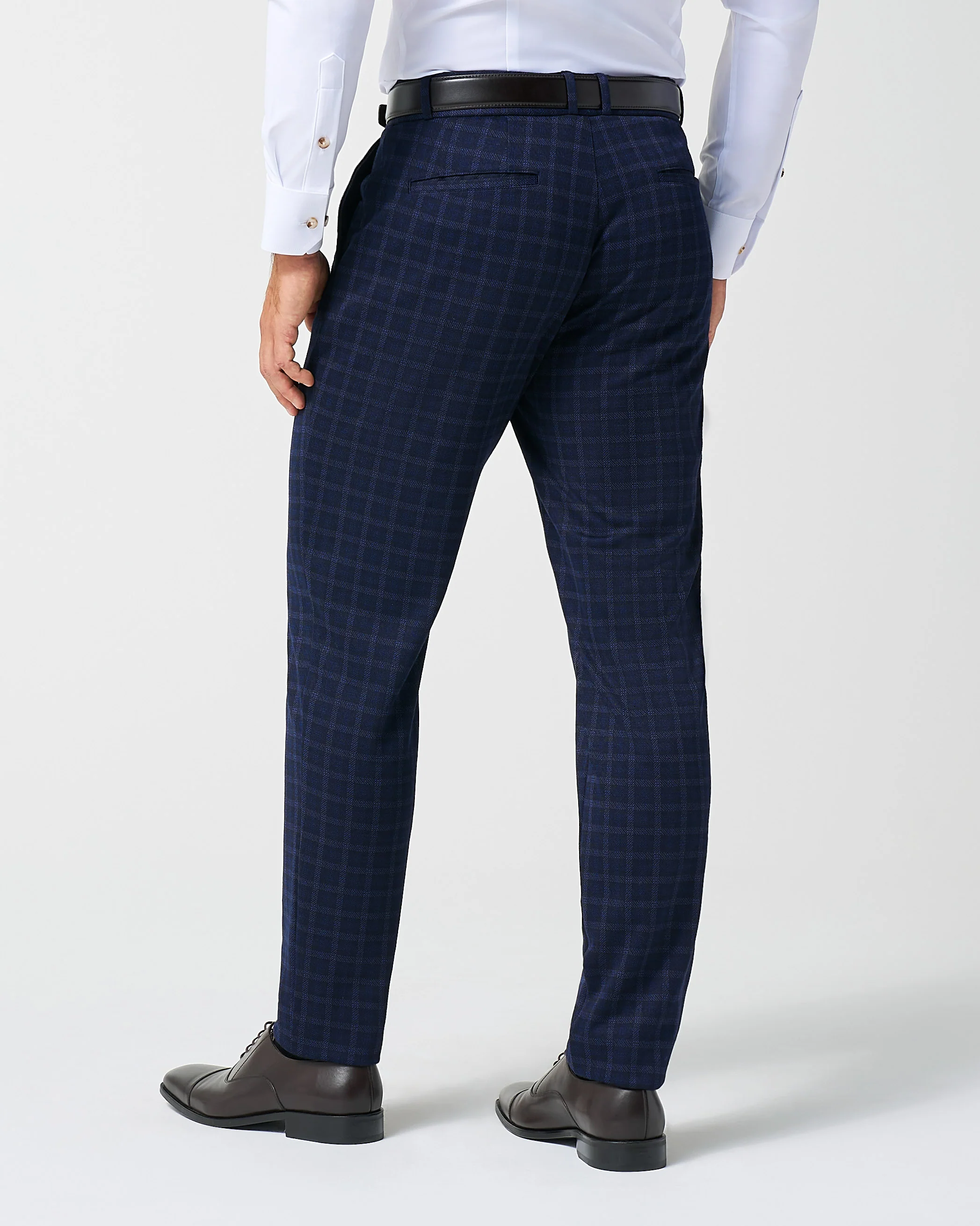 Athletic Fit Stretch Wool Suit Pants - Blue Plaid - Image 4