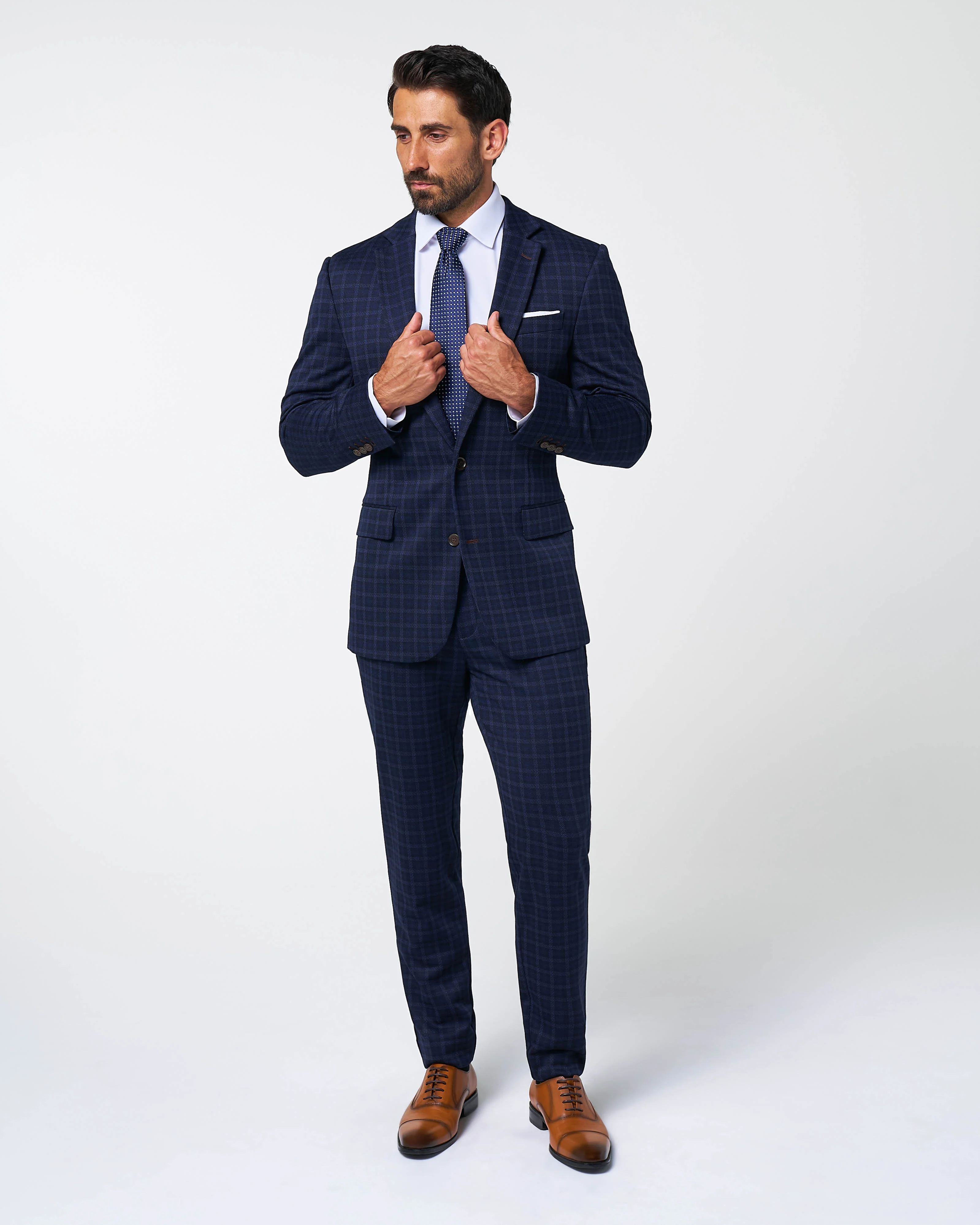 Athletic Fit Stretch Wool Suit Pants - Blue Plaid - Image 7