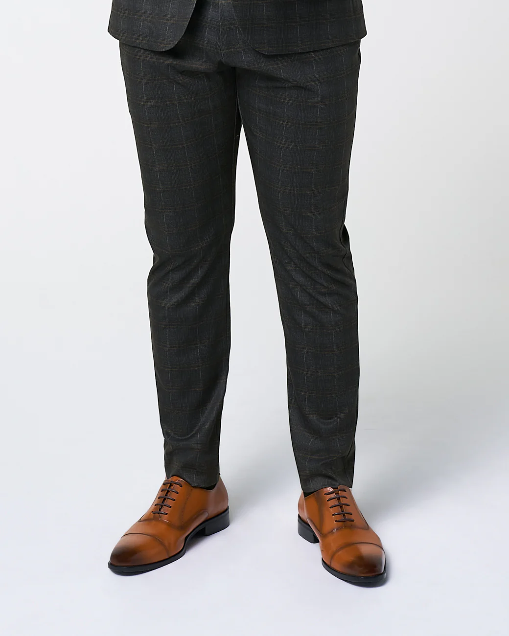 Athletic Fit Stretch Suit Pants - Brown Plaid - Image 4