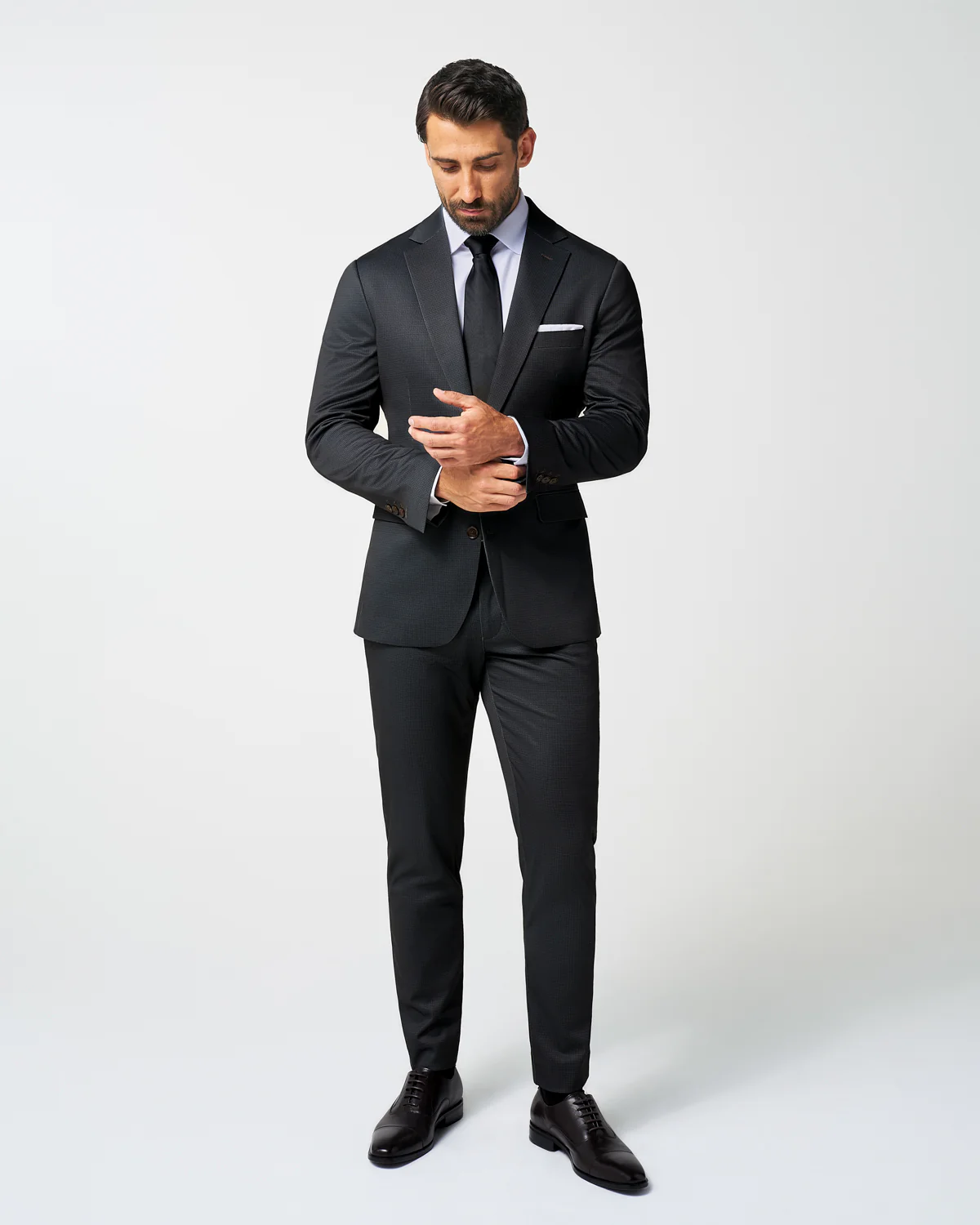 Athletic Fit Stretch Suit Pants - Charcoal Microcheck - Image 2