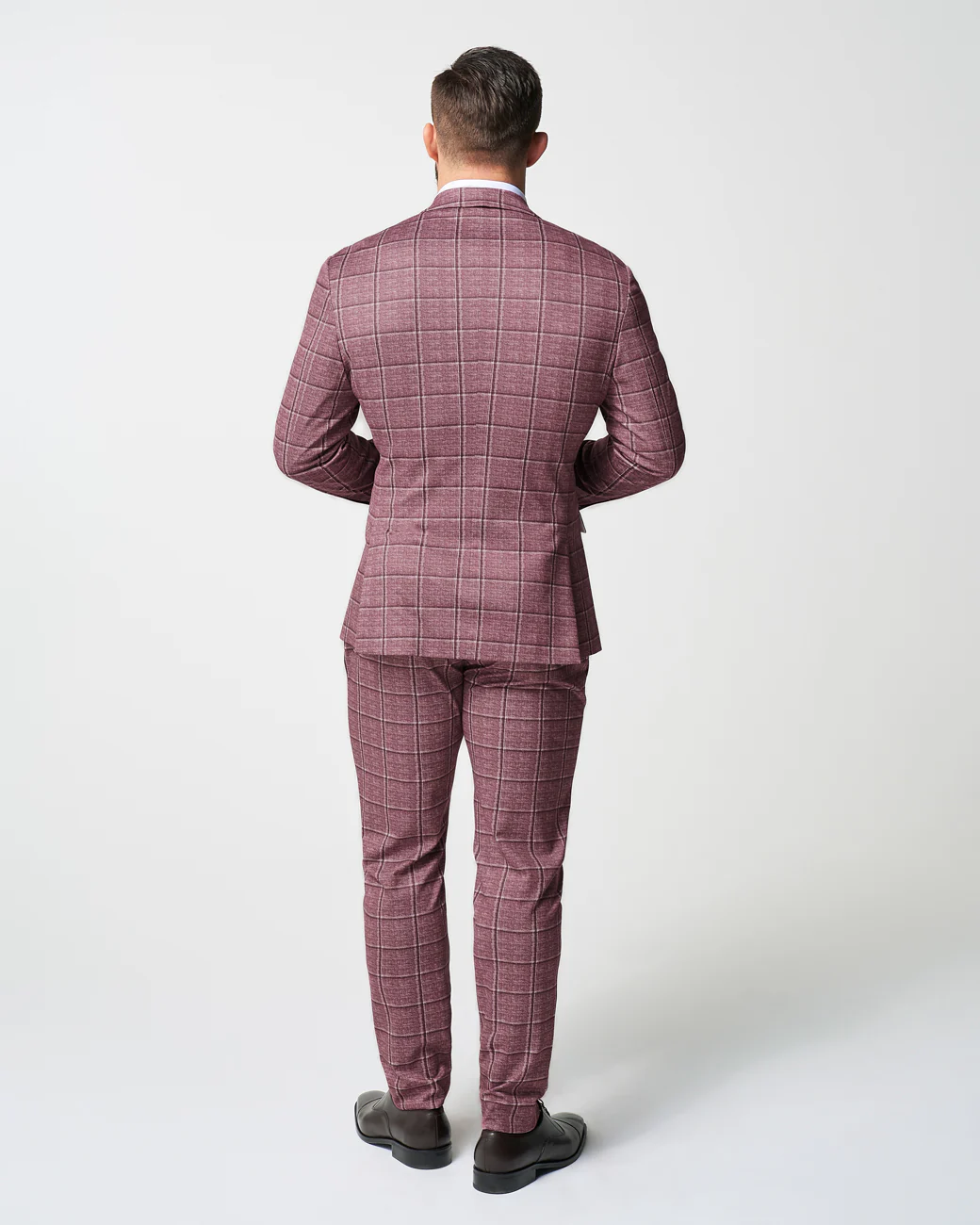 Athletic Fit Stretch Suit Pants - Crimson with Burgundy Big Windowpane - Image 6