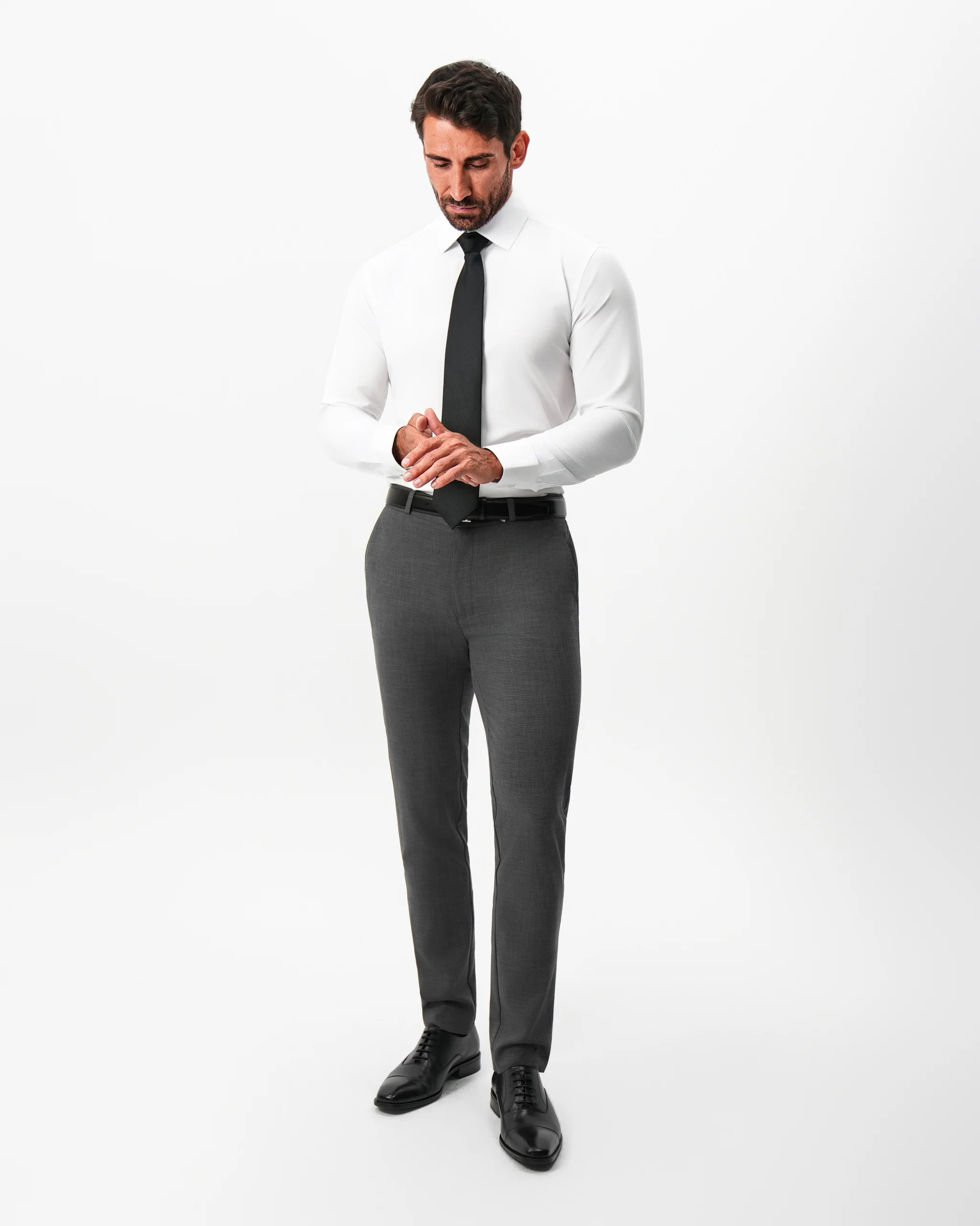 Athletic Fit Stretch Suit Pants - Dark Grey Crosshatch - Image 6