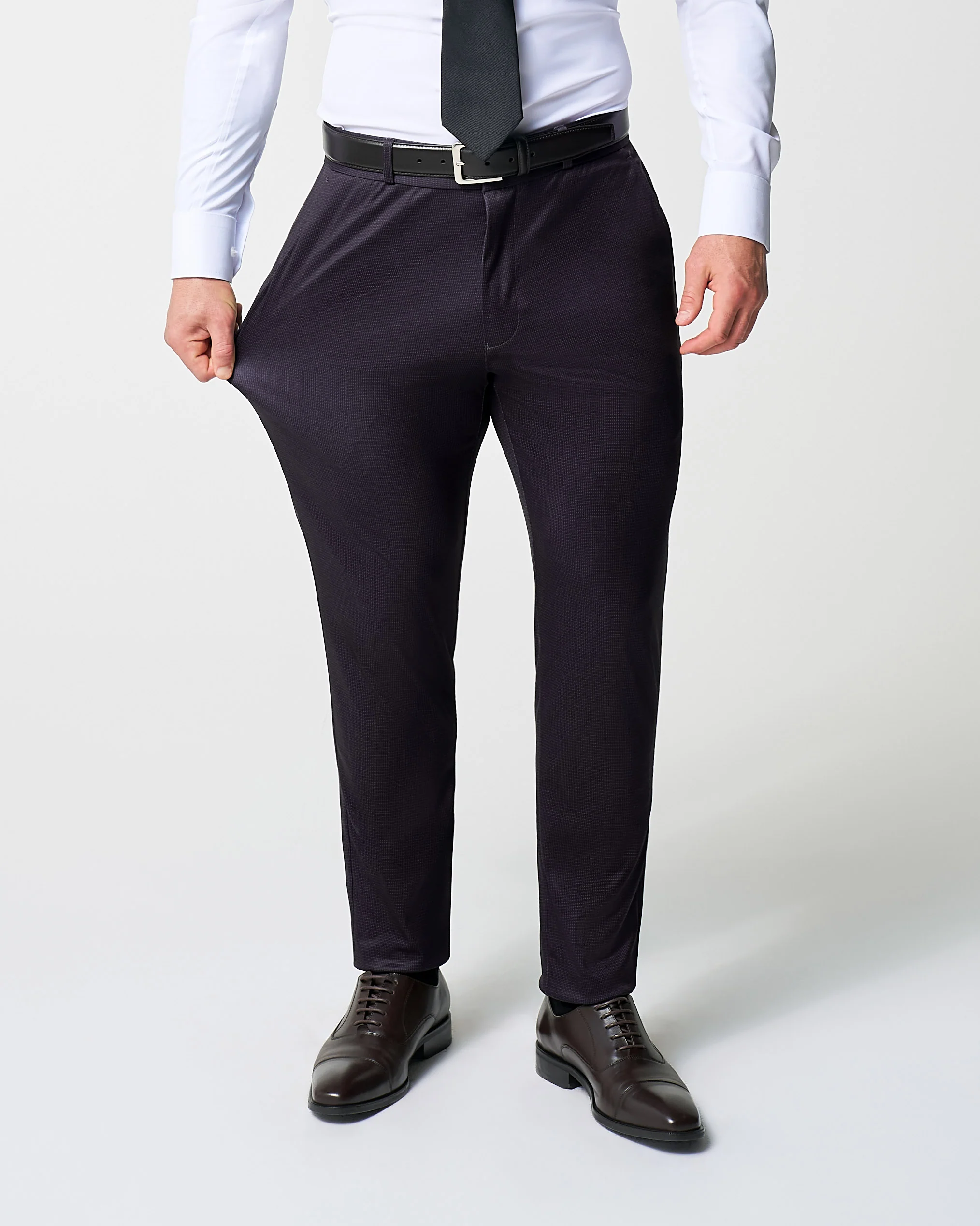 Athletic Fit Stretch Suit Pants - Deep Burgundy Microcheck - Image 2