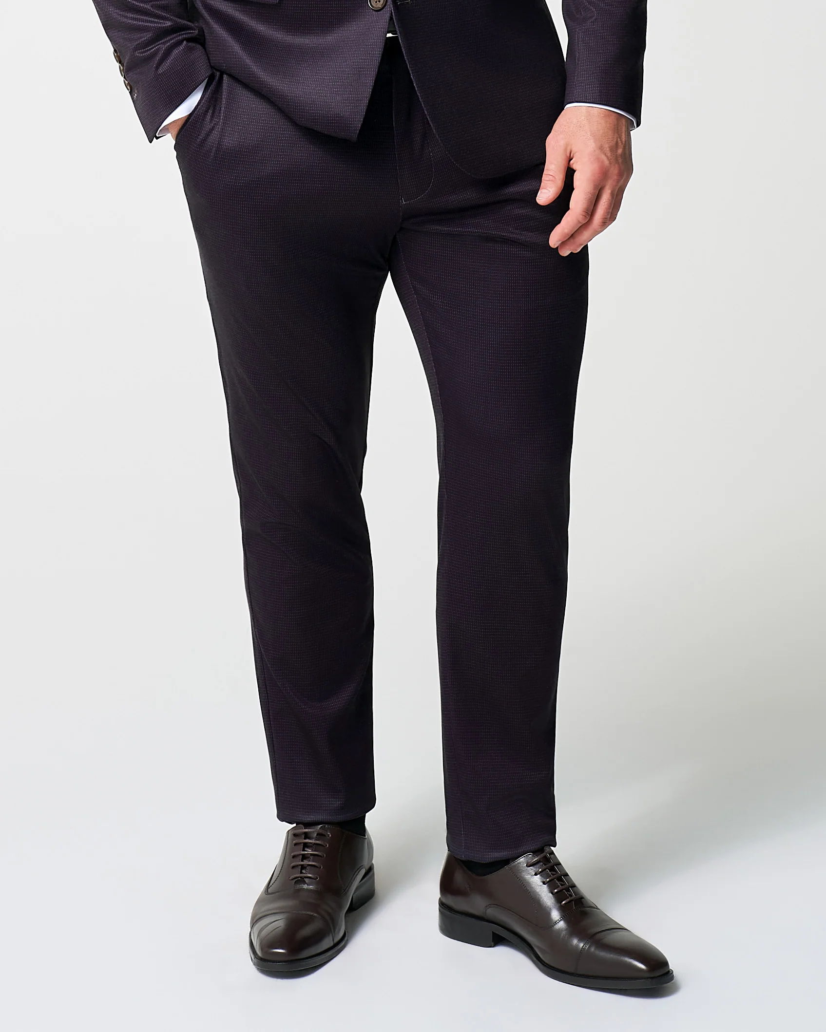 Athletic Fit Stretch Suit Pants - Deep Burgundy Microcheck - Image 3