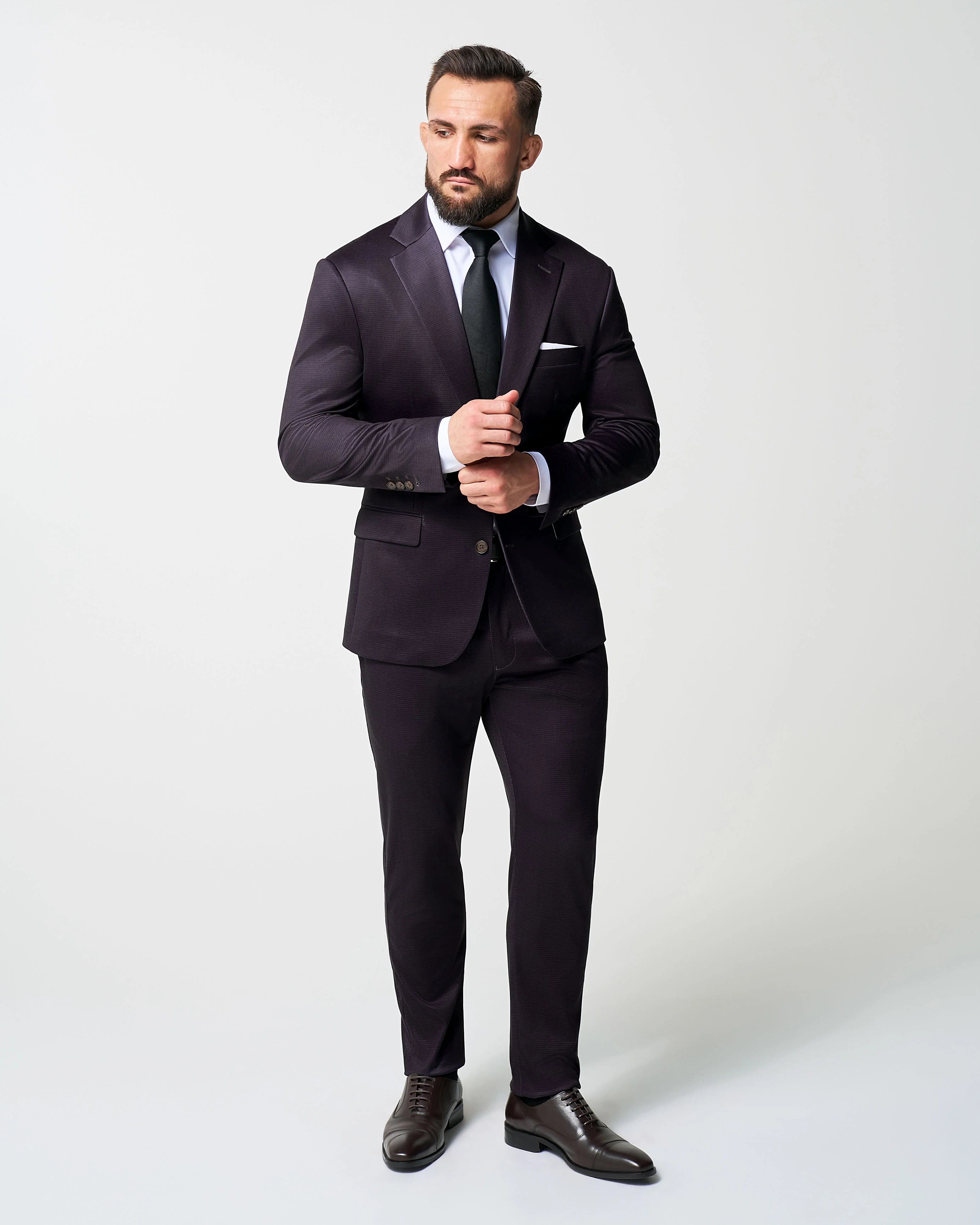 Athletic Fit Stretch Suit Pants - Deep Burgundy Microcheck - Image 4