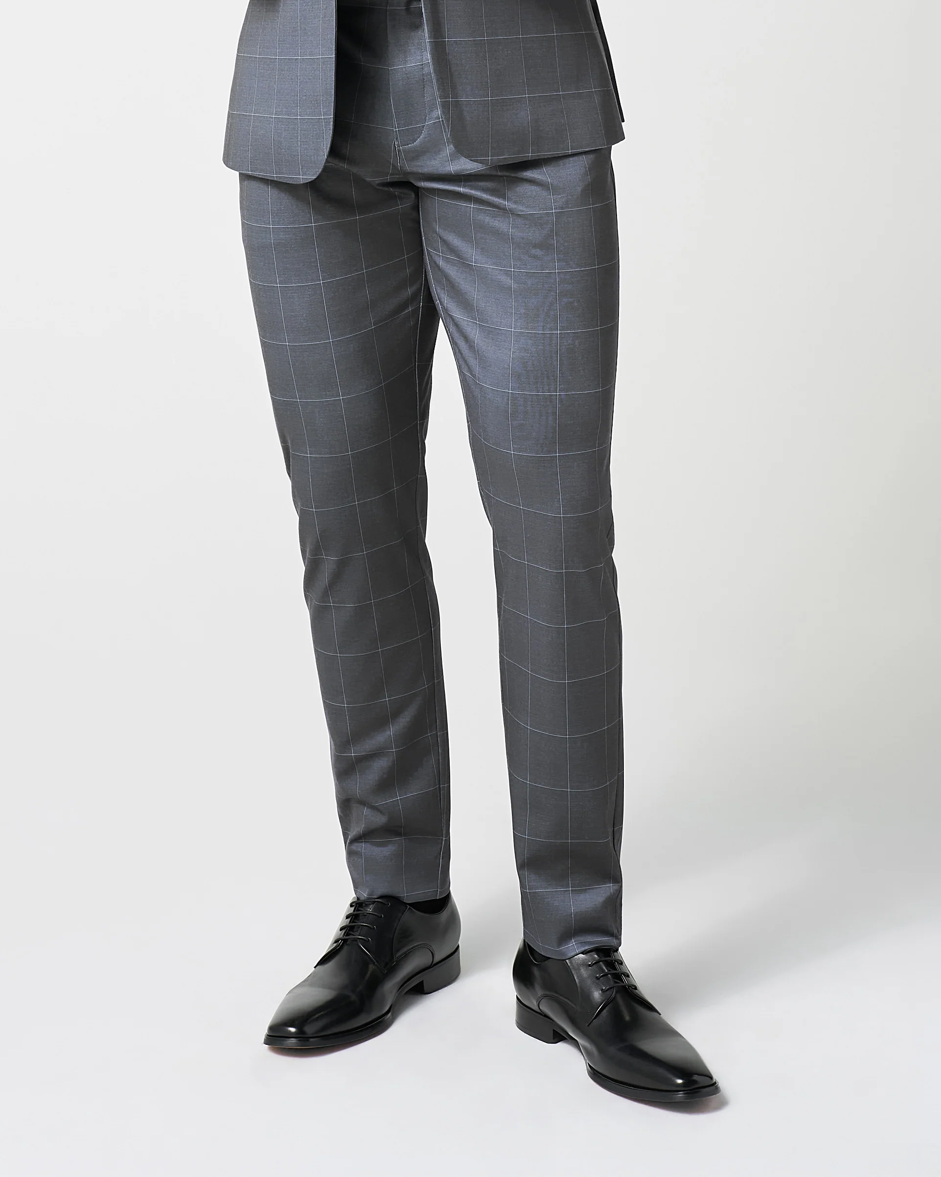 Athletic Fit Stretch Suit Pants - Grey and White Big Windowpane - Image 3