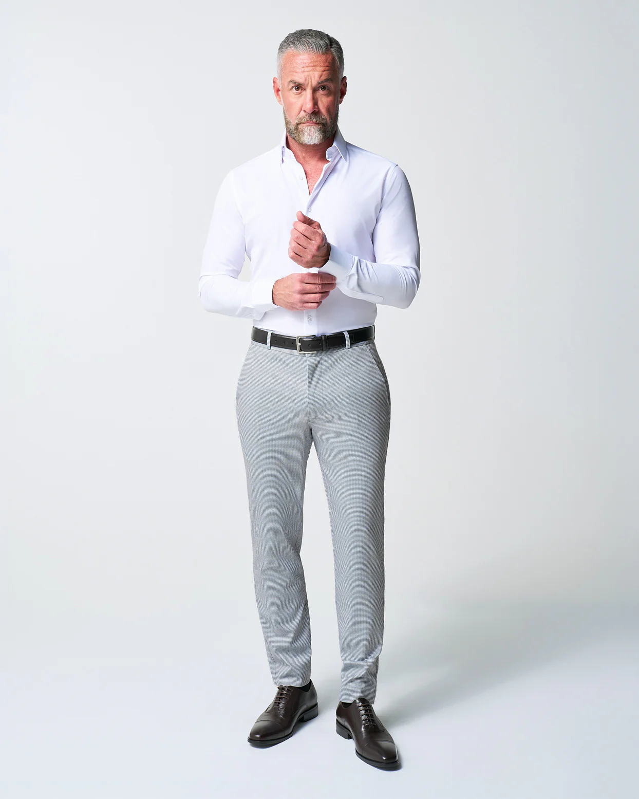 Athletic Fit Stretch Suit Pants - Grey Houndstooth Microcheck - Image 2