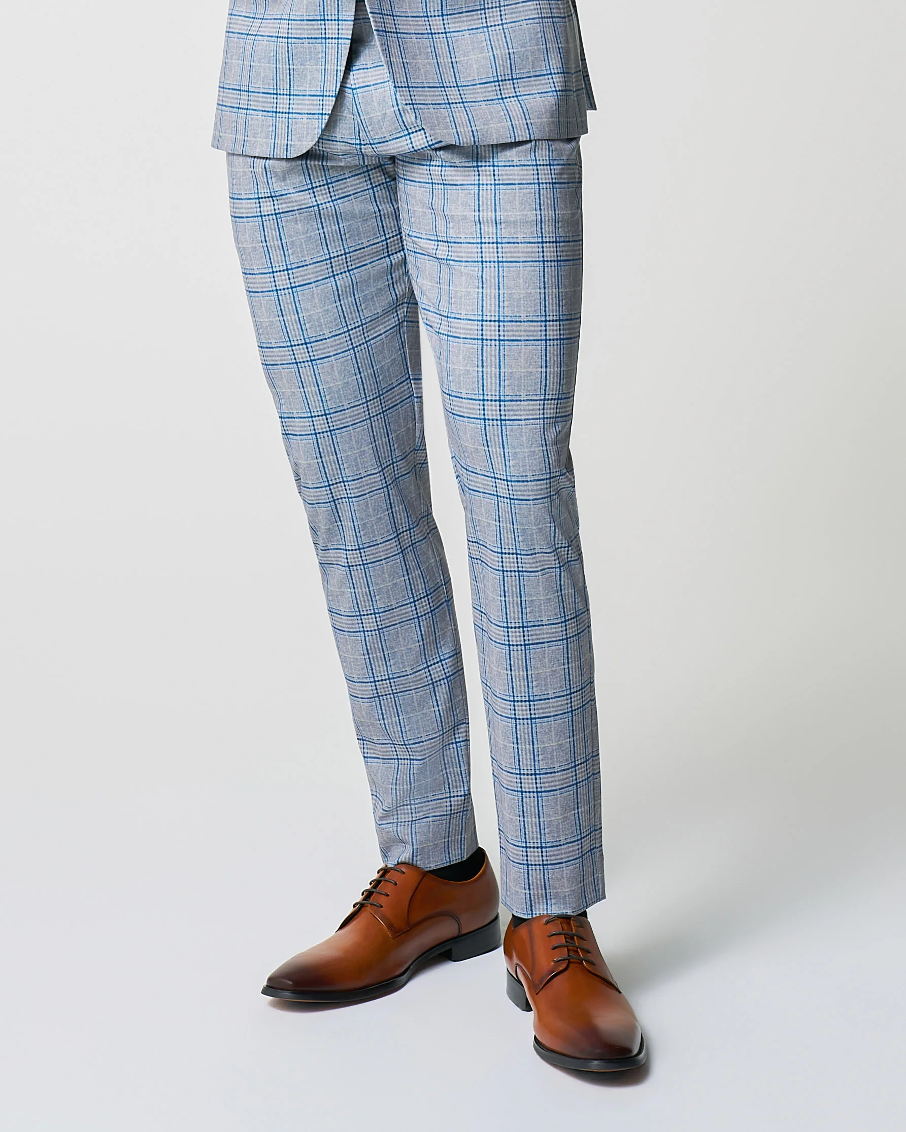 Athletic Fit Stretch Suit Pants - Grey & Royal Blue Plaid - Image 3