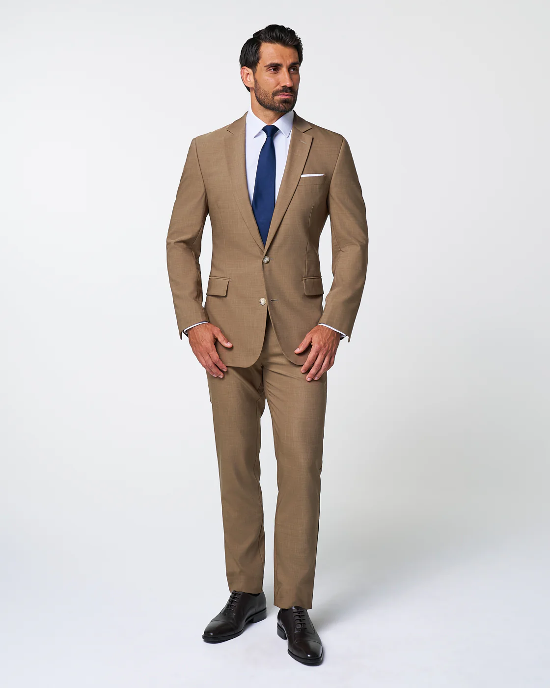 Athletic Fit Stretch Suit Pants - Heathered Cappuccino - Image 4